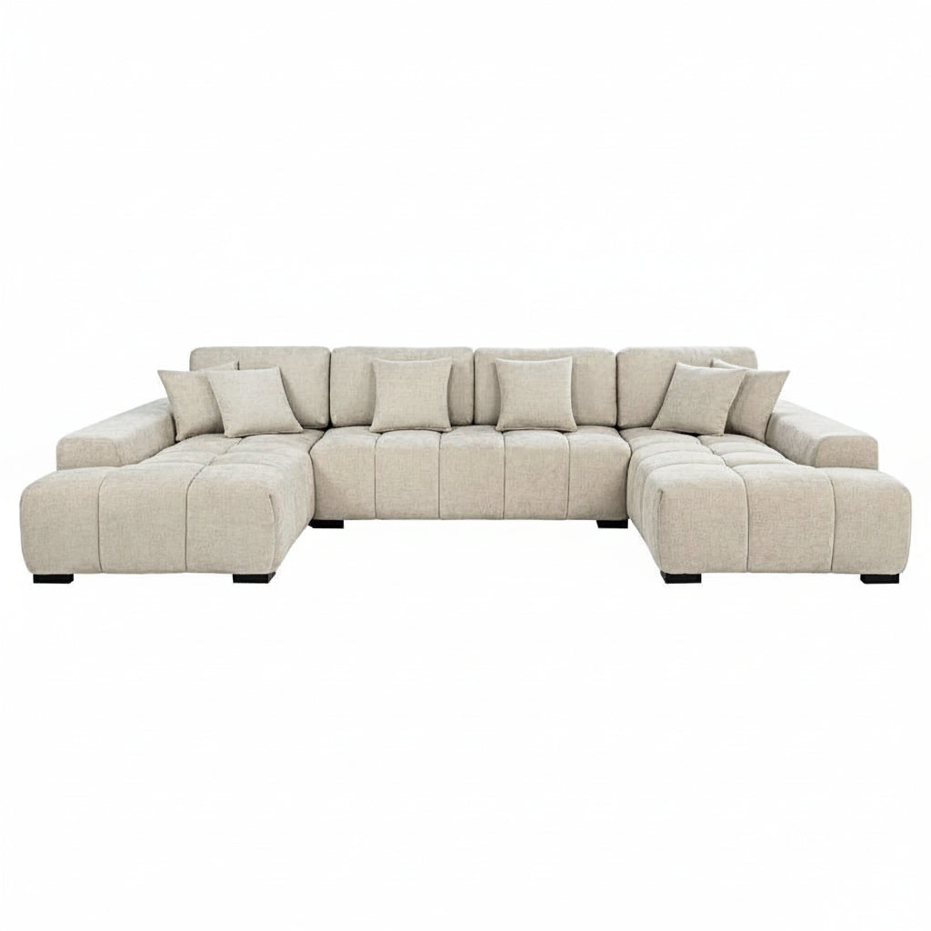 Cannella U-Shaped Double Chaise Upholstered Sectional Sofa Beige