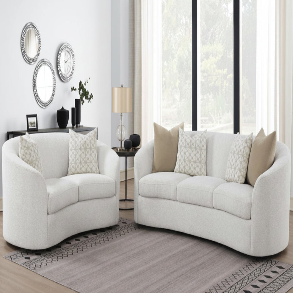 Rainn 2-piece Boucle Upholstered Sloped Arm Sofa Set Latte