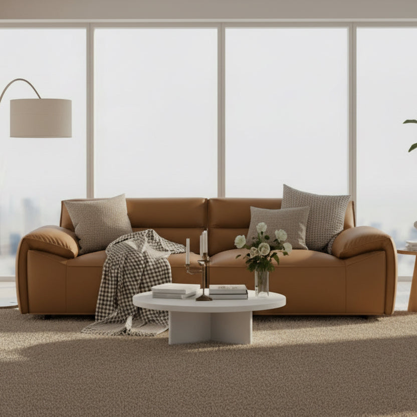 Buxton Top Grain Leather Upholstered Sofa Orange