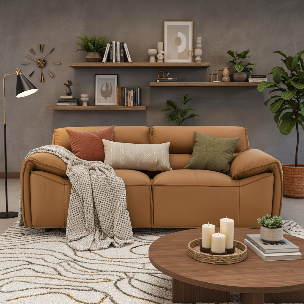 Buxton Top Grain Leather Upholstered Loveseat Orange