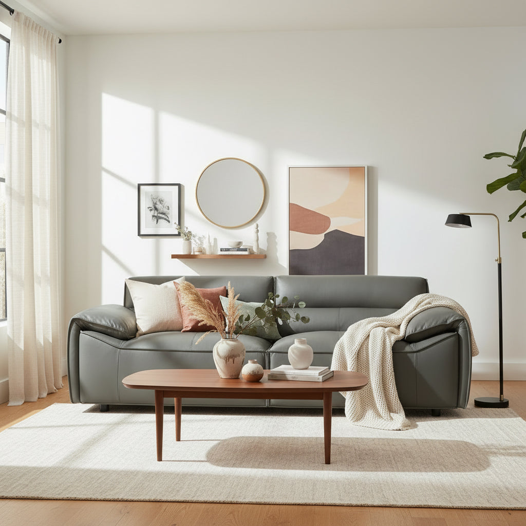 Buxton Top Grain Leather Upholstered Sofa Graphite