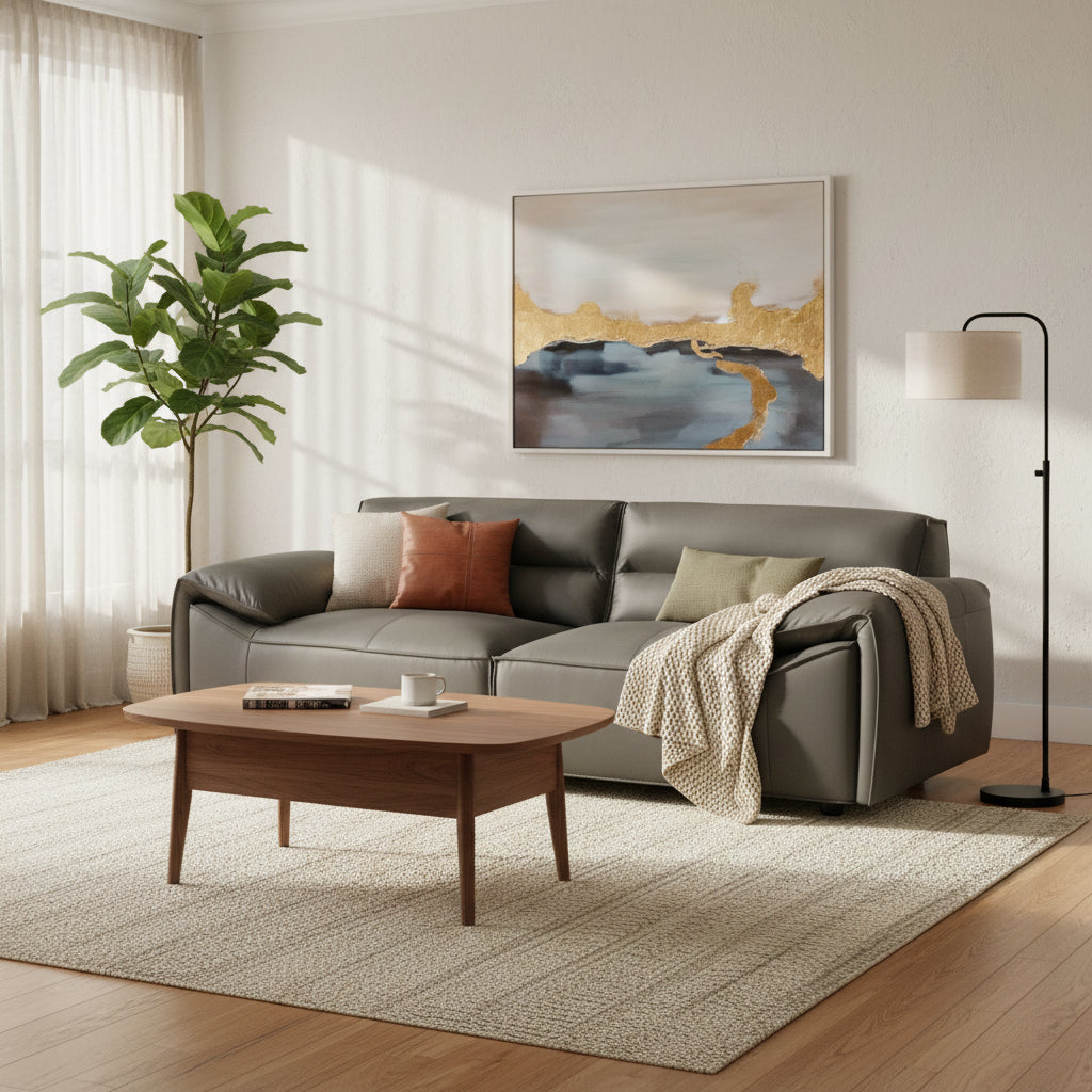 Buxton Top Grain Leather Upholstered Sofa Graphite
