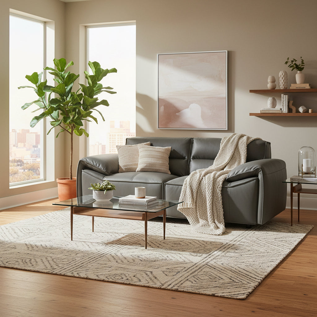 Buxton Top Grain Leather Upholstered Loveseat Graphite