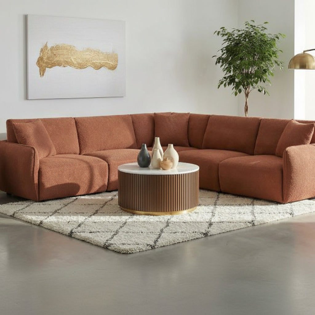 Elysia 5-piece Chenille Upholstered Modular Sectional Sofa Coral