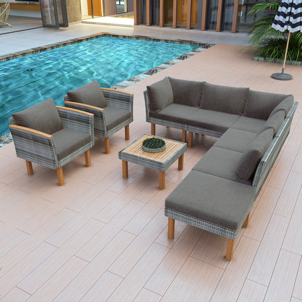 Outdoor Sectional Set Cushioned Seating - Gray