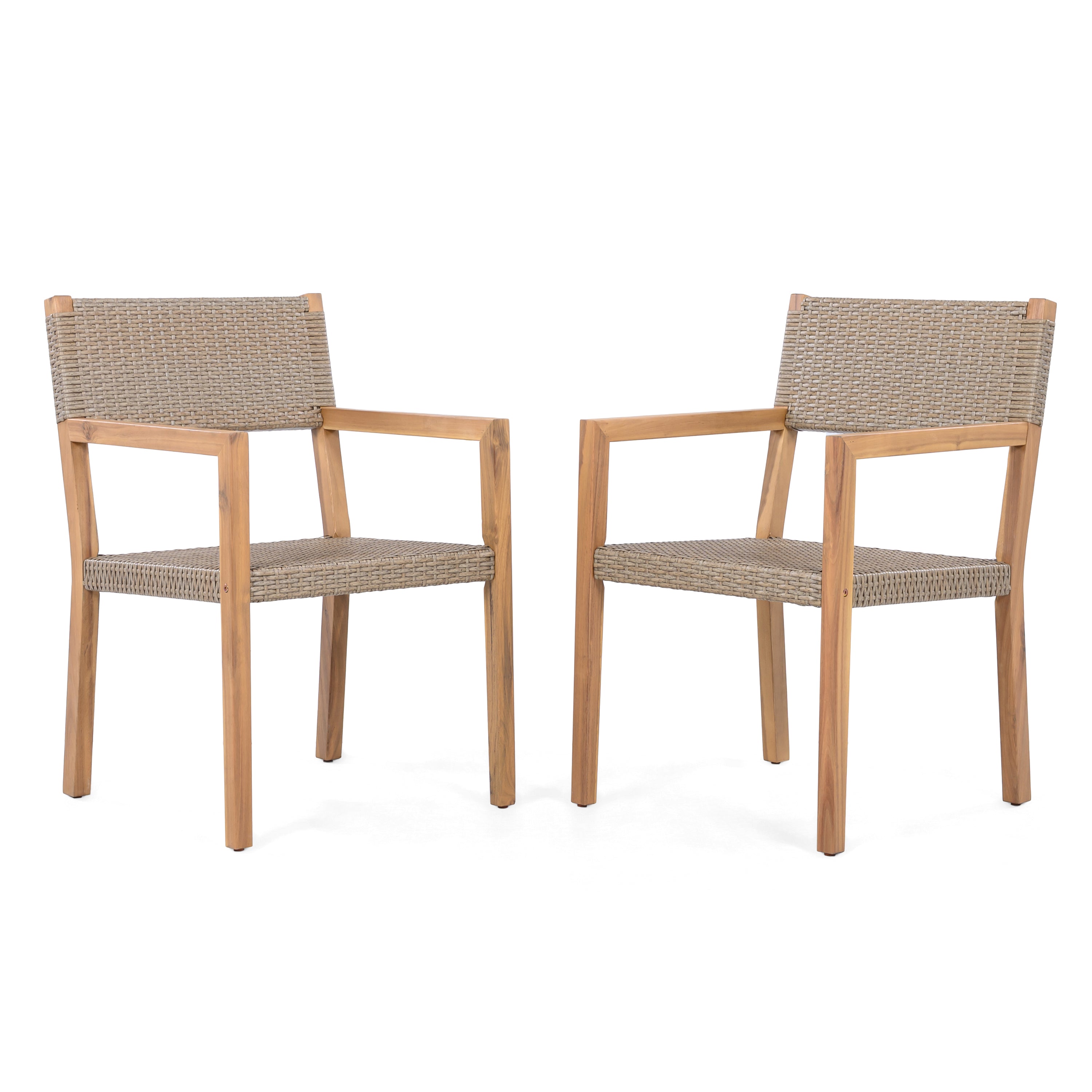 Outdoor Dining Chair Set Rattan Frame - Light Brown