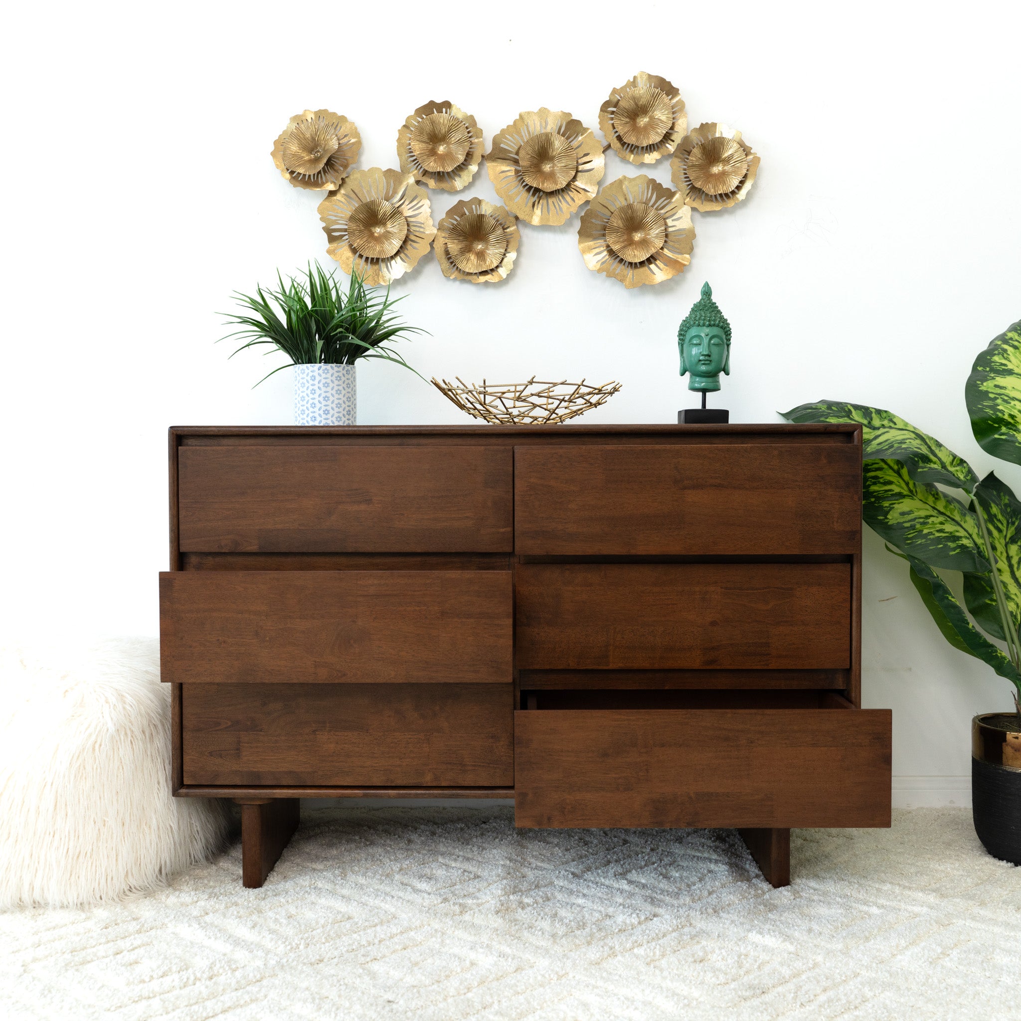 Hudson 6 Drawers Walnut Dresser - MidinMod