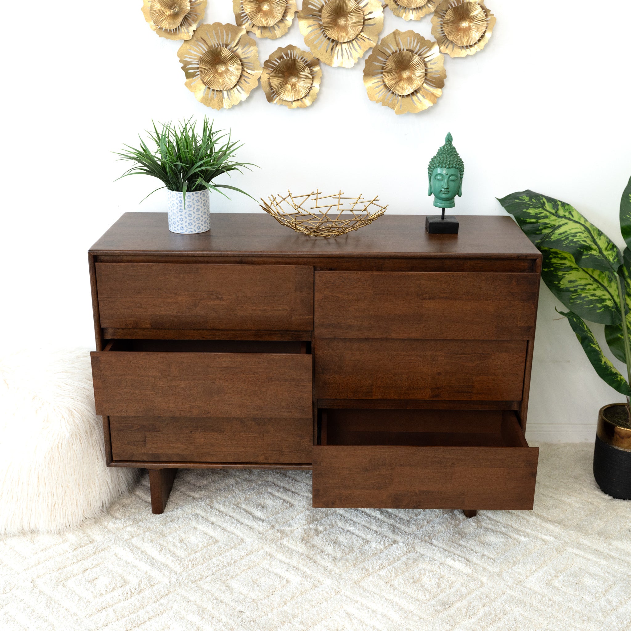 Hudson 6 Drawers Walnut Dresser - MidinMod