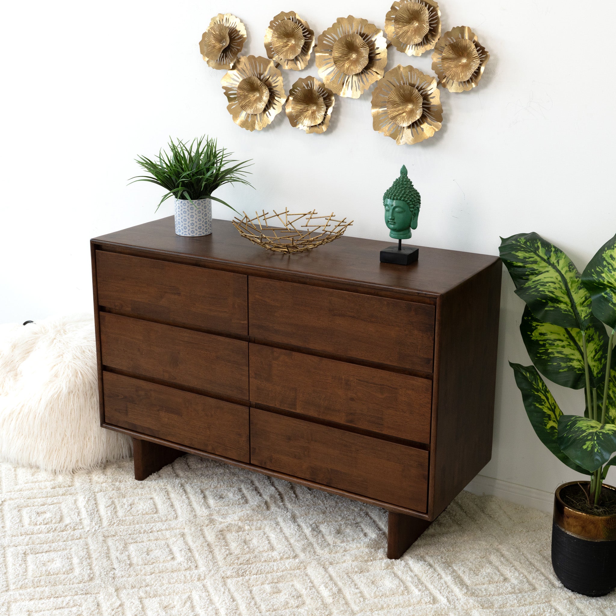 Hudson 6 Drawers Walnut Dresser - MidinMod