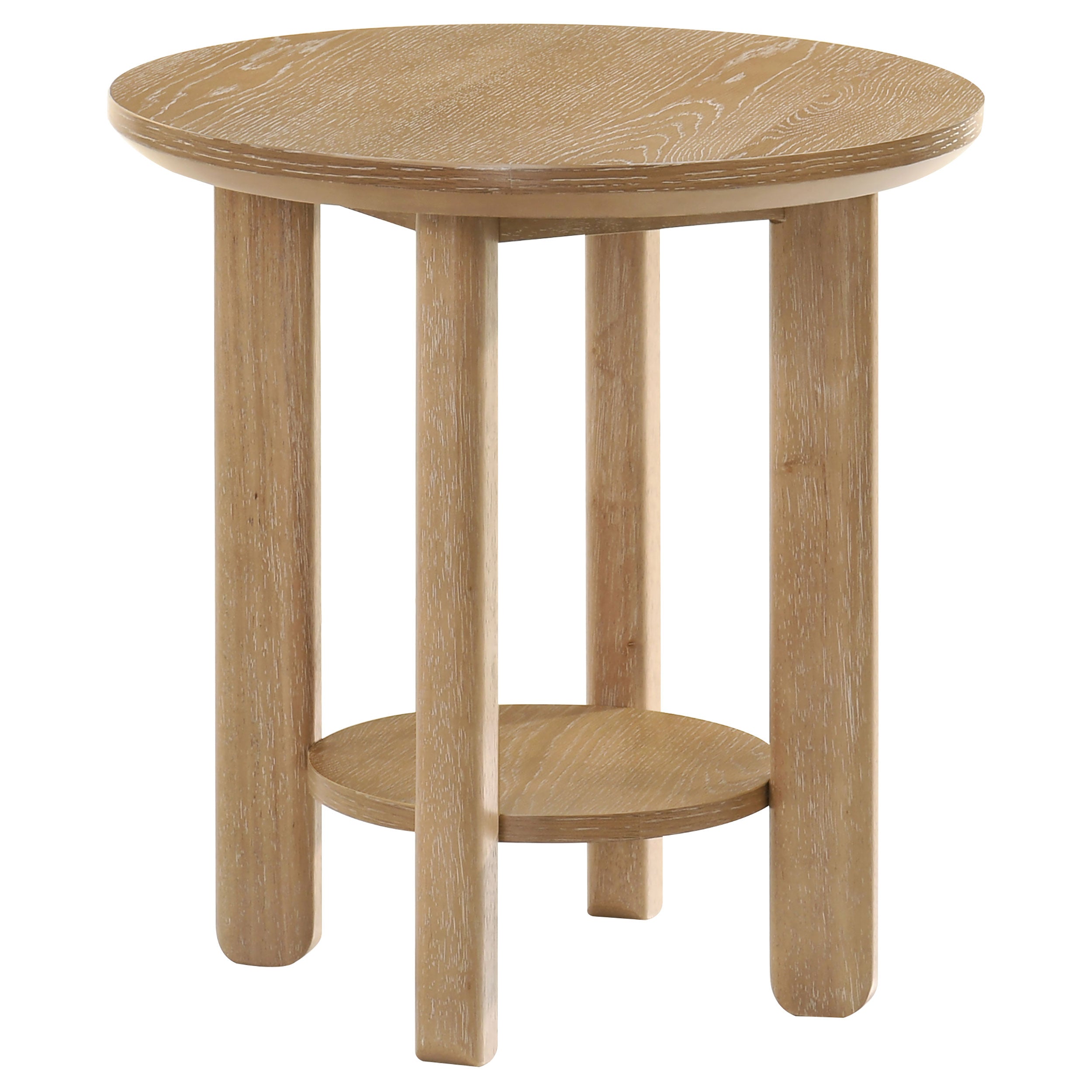 Ottowa Round Wood Side End Table with Shelf Light Oak