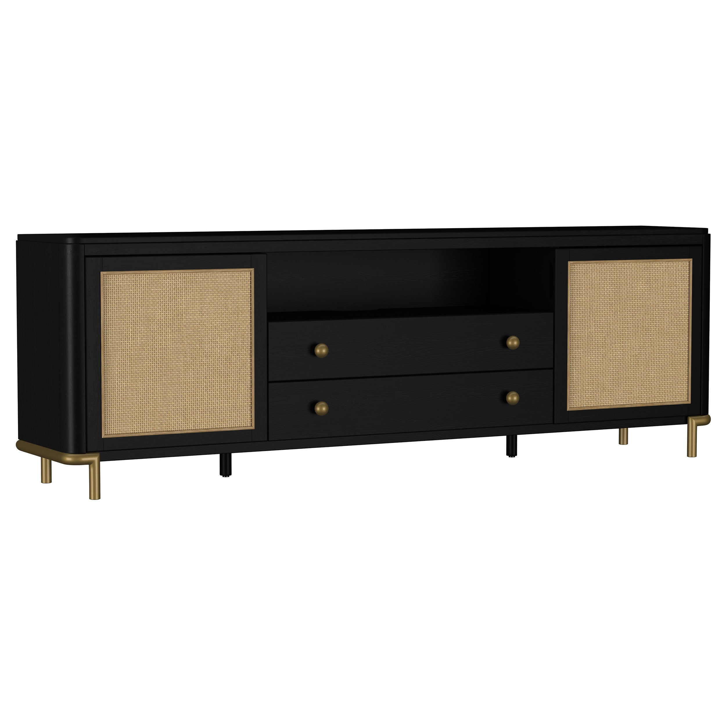 Arini Rattan Cane 2-door TV Stand Media Console Black | MidinMod