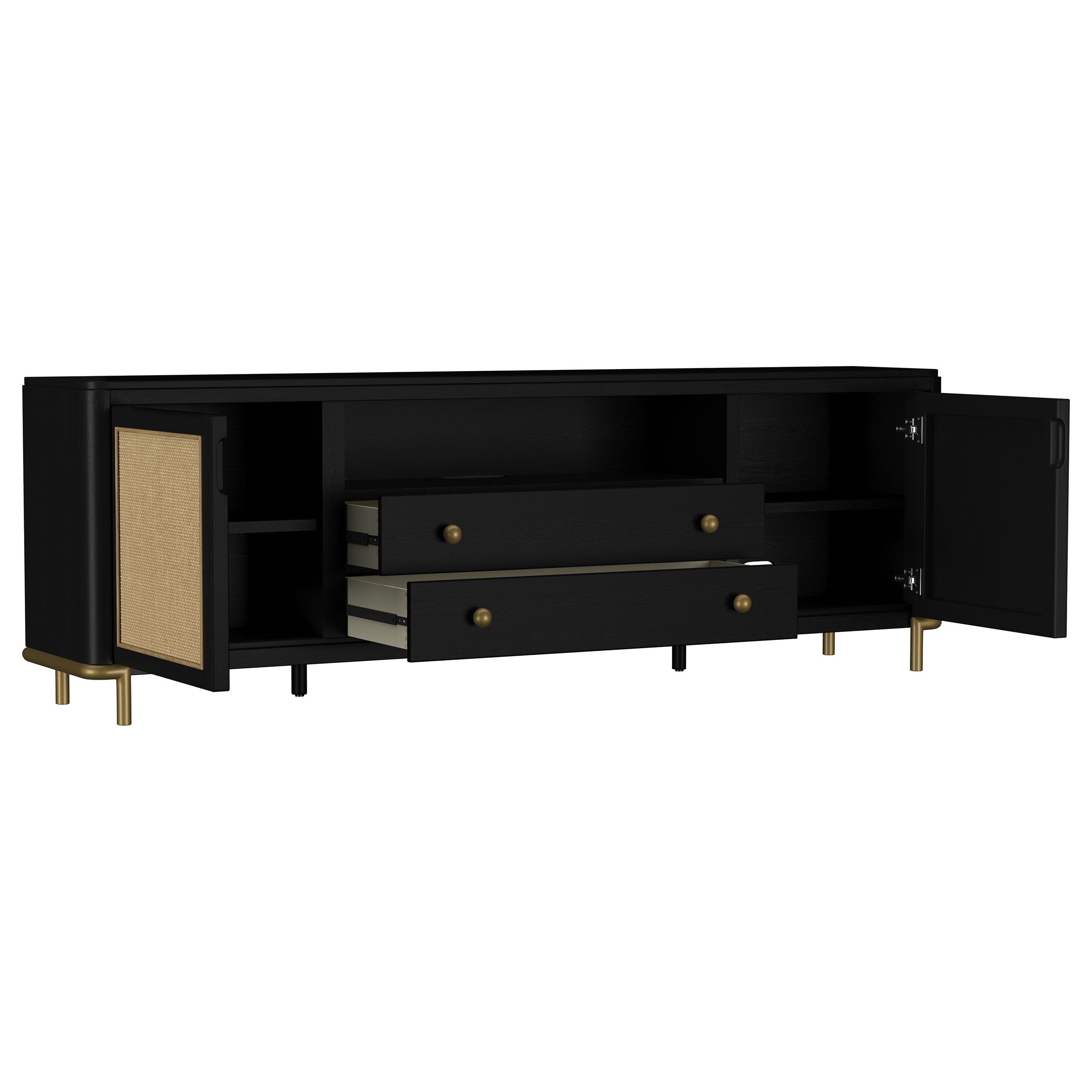 Arini Rattan Cane 2-door TV Stand Media Console Black | MidinMod