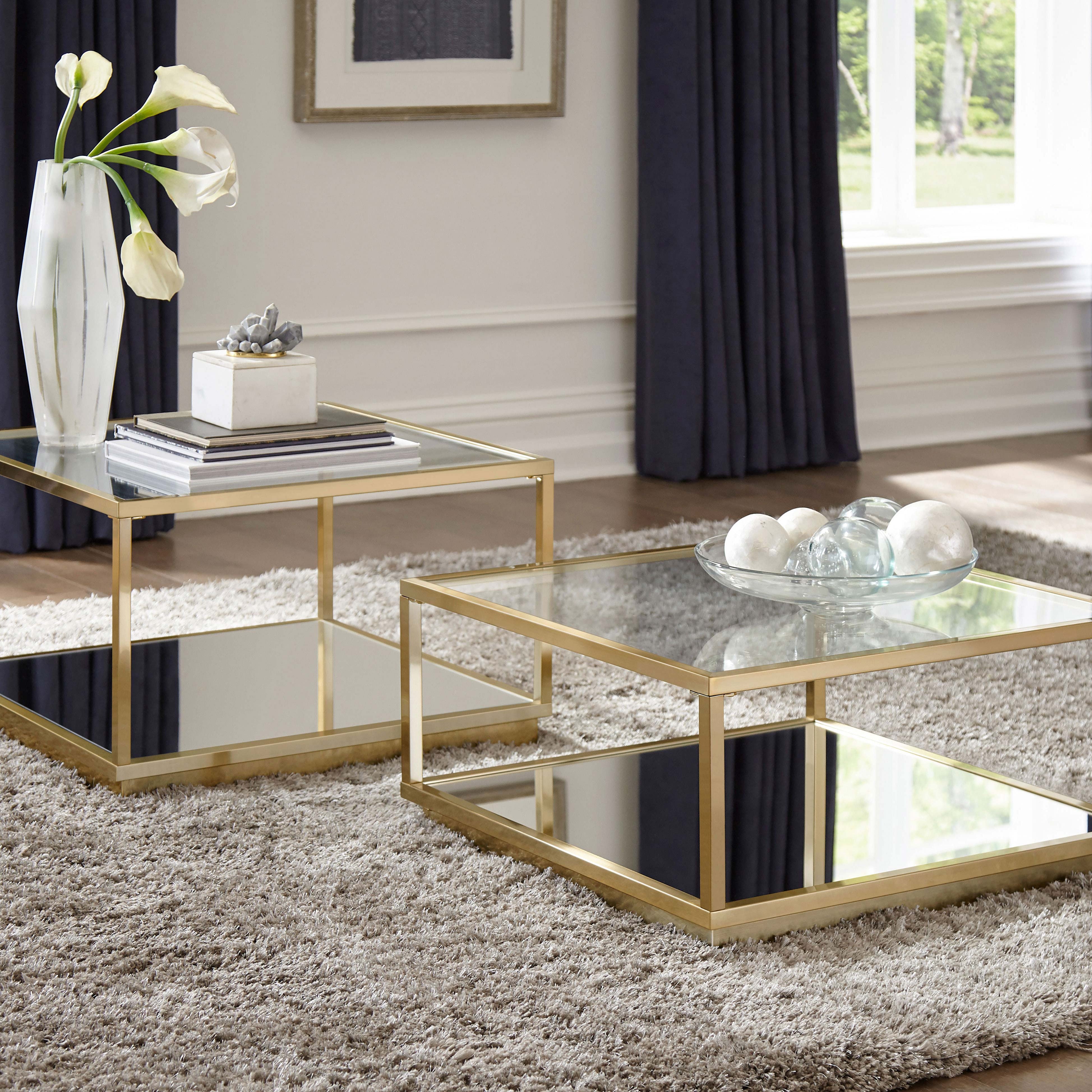 Renee 2-piece Square Coffee Table Set Rose Brass