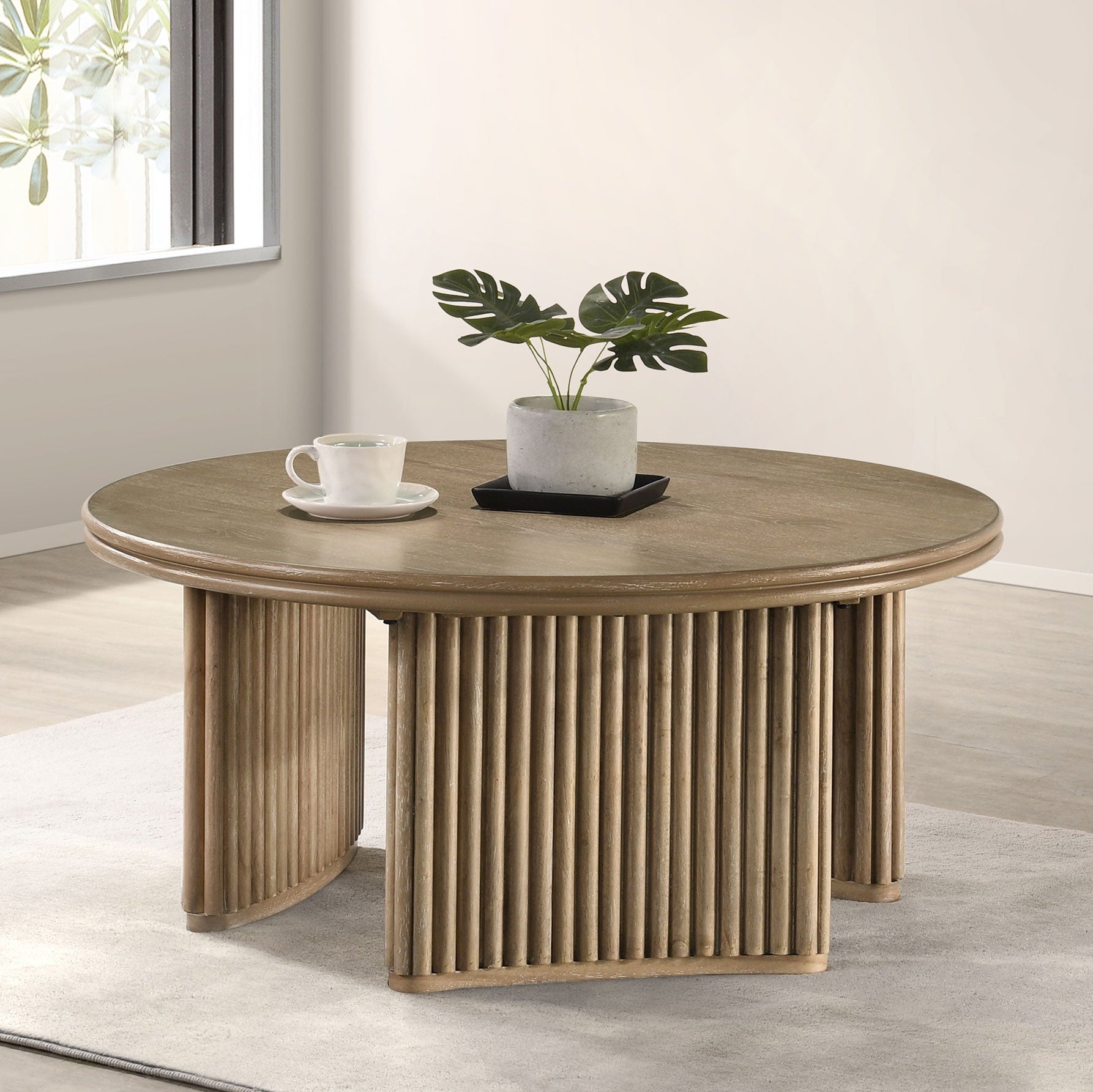 Adina 36-inch Round Wood Coffee Table Distressed Light Brown