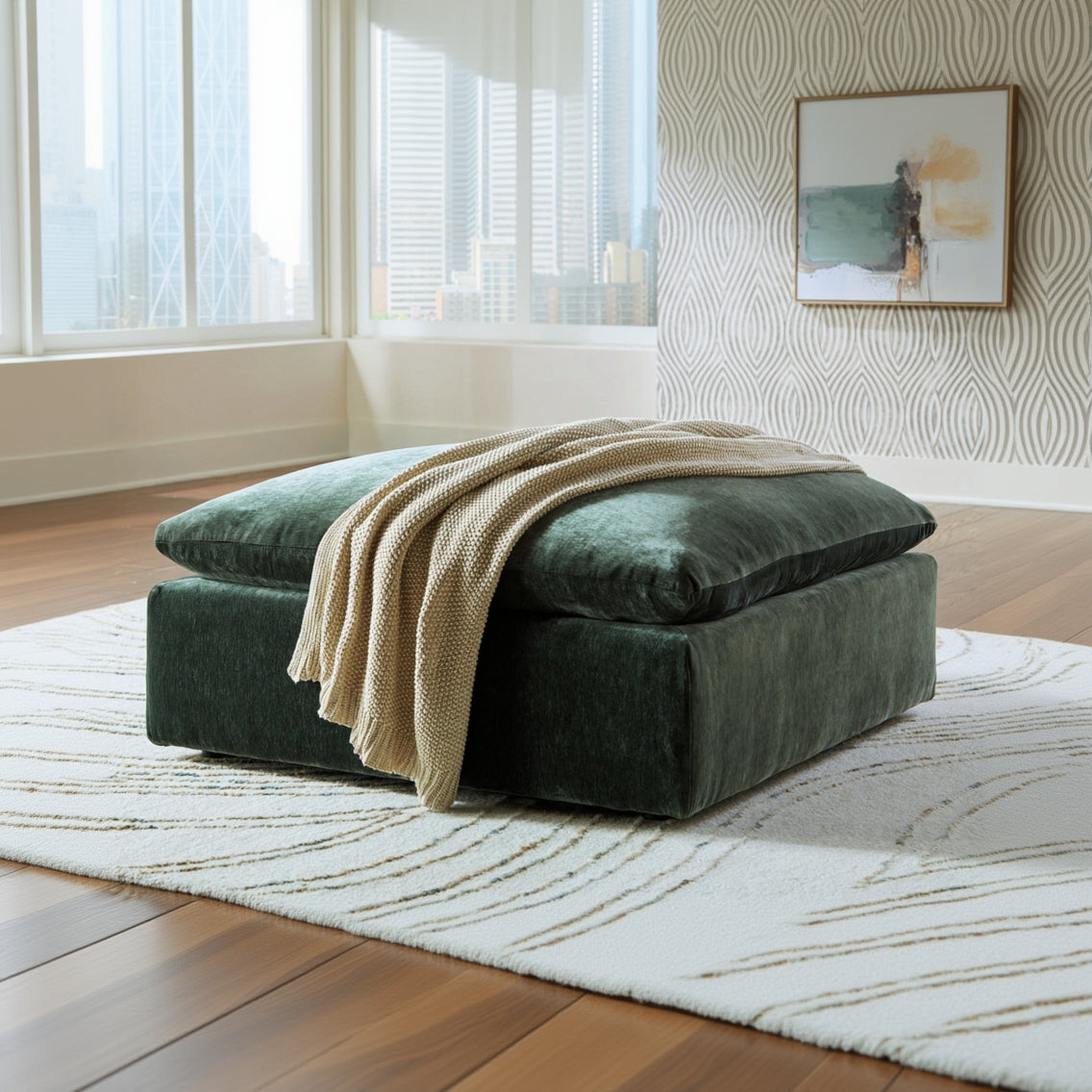 Carriage View Oversized Accent Ottoman - Green