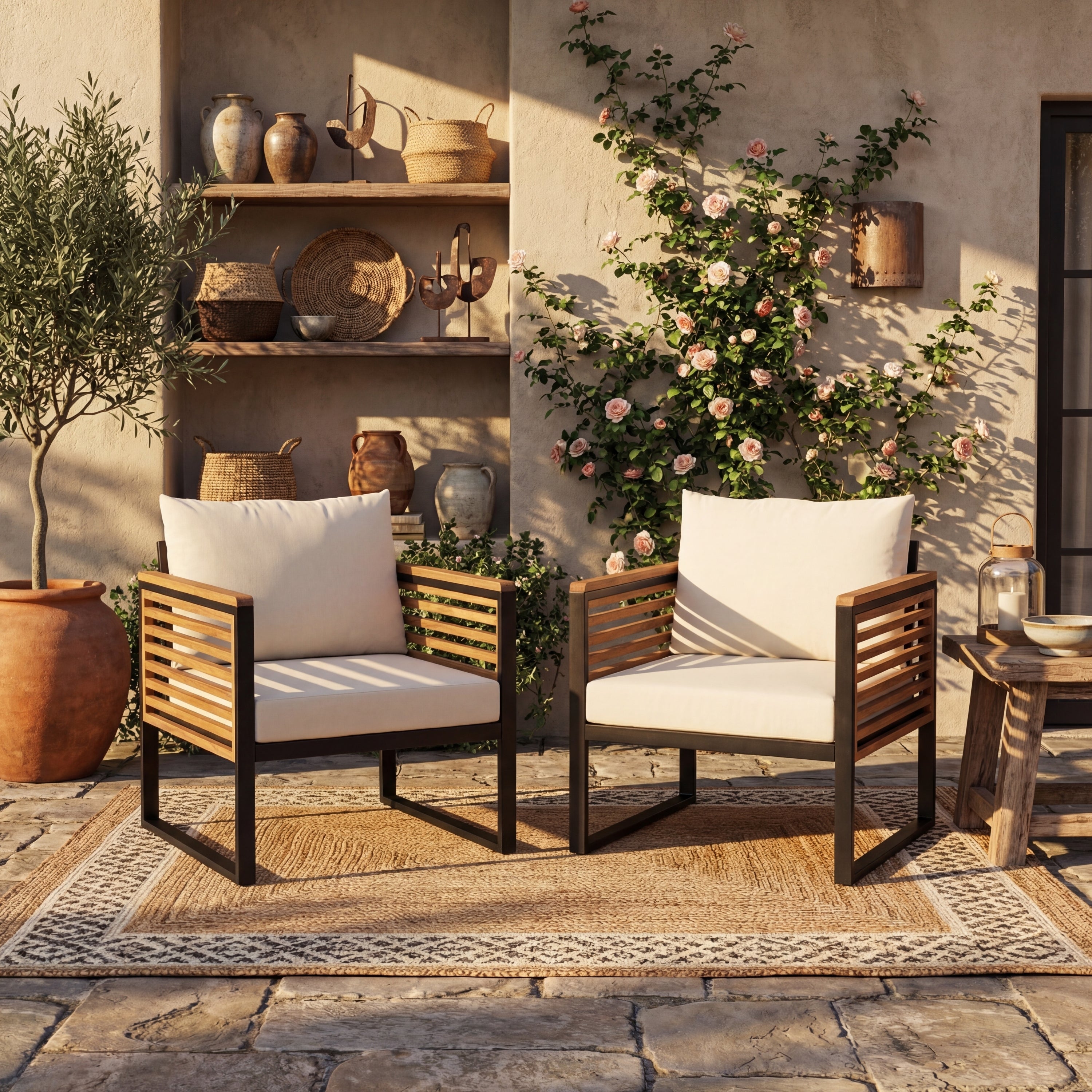 Outdoor Furniture Cushioned Seating Set of 2