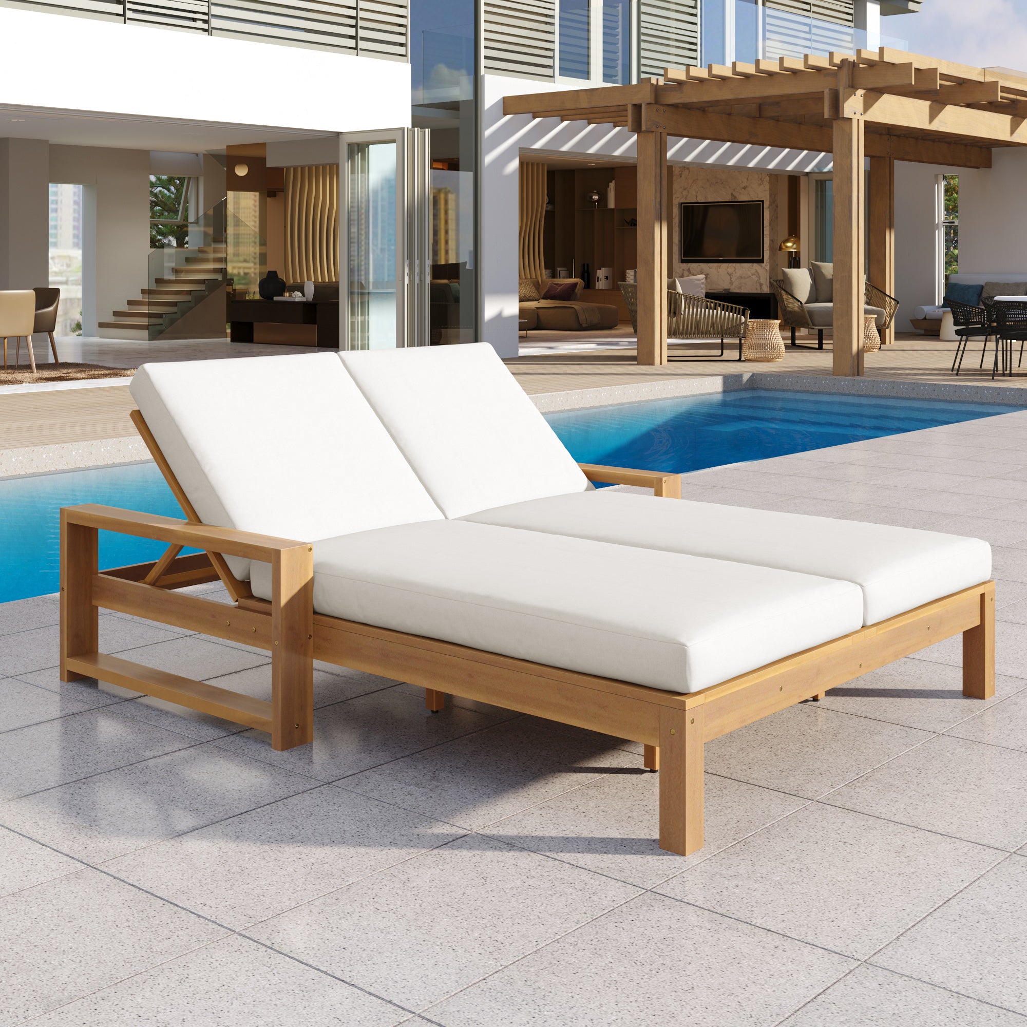 Trexm Outdoor Chaise Lounge Adjustable Back Backrest