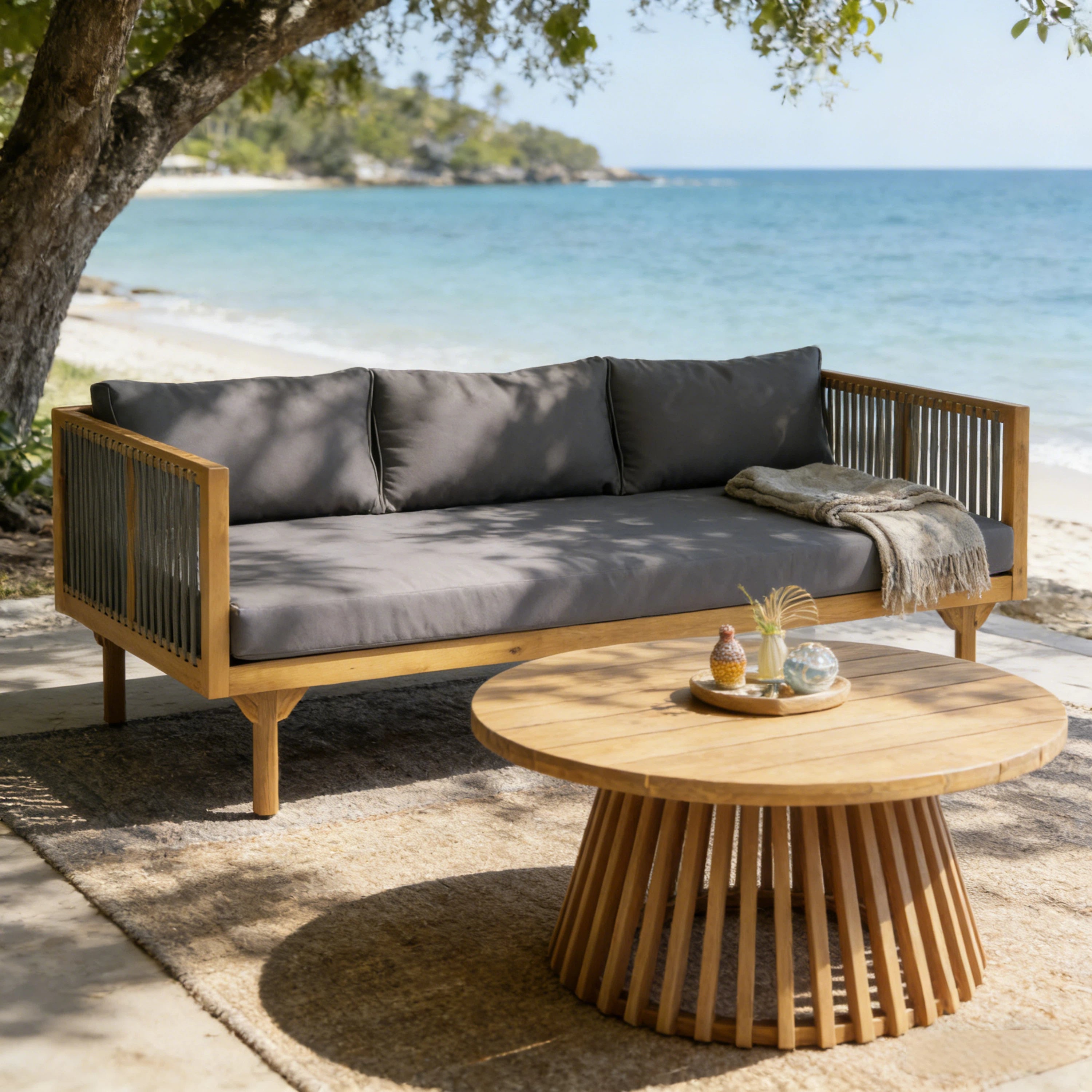 Outdoor Coffee Table Water-Resistant Cushions - Teak