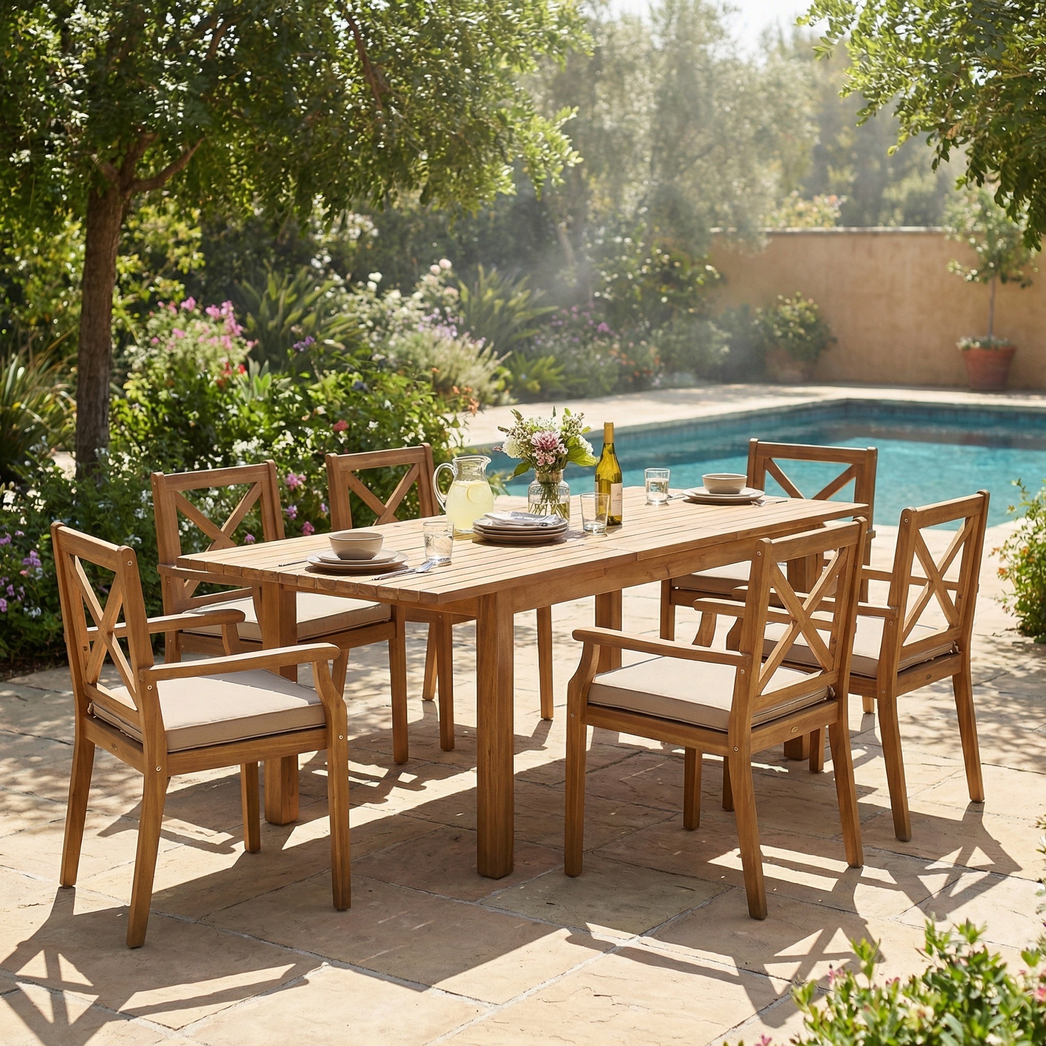 Outdoor Dining Set Cushioned Seating - Cream