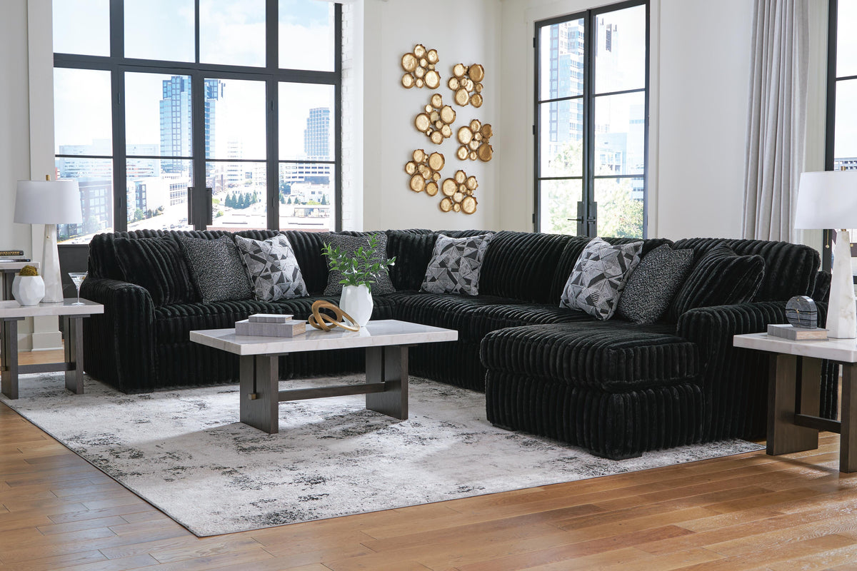 Midnight-Madness 4-Piece Sectional with Chaise - Onyx, Right-Arm Chaise