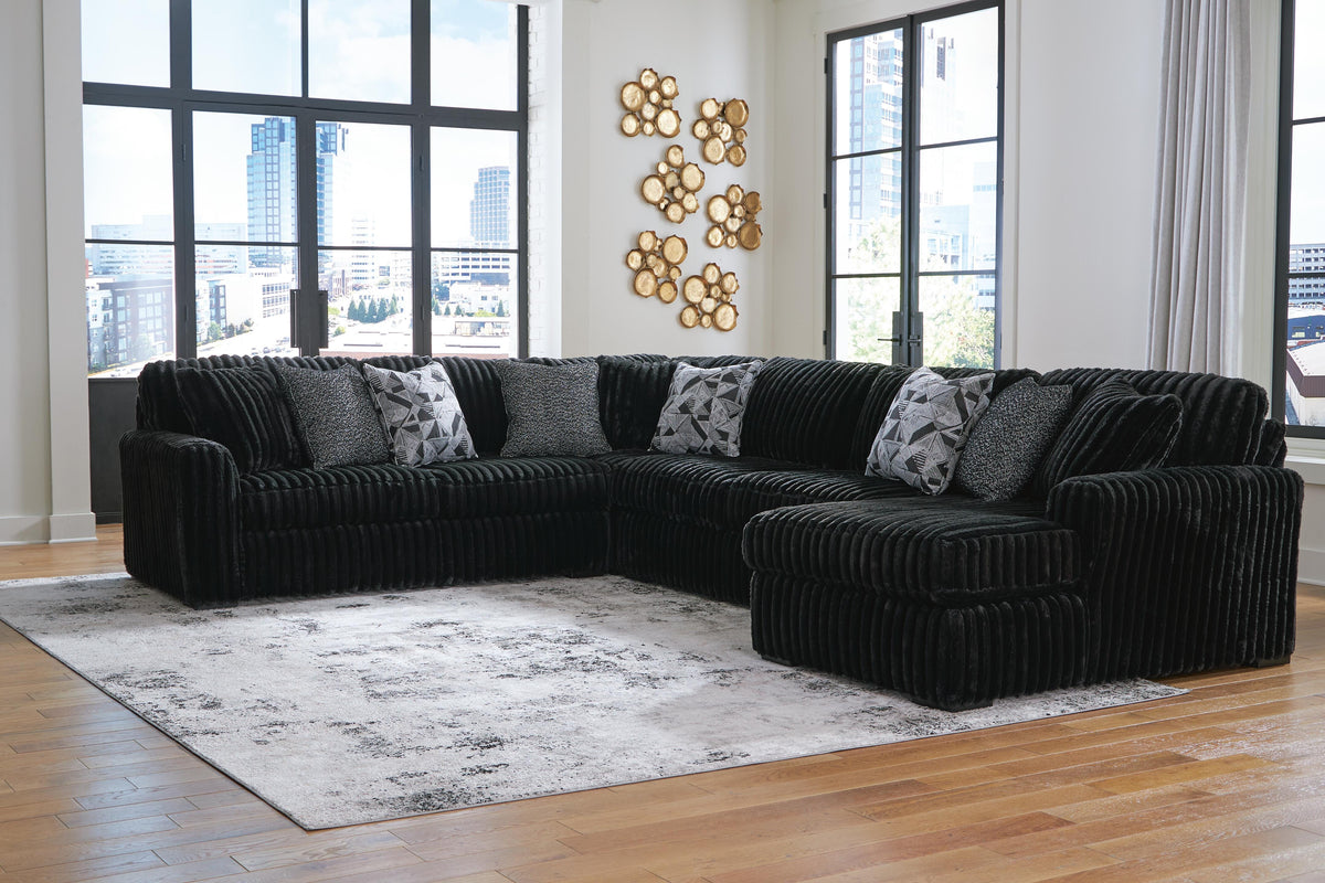 Midnight-Madness 4-Piece Sectional with Chaise - Onyx, Right-Arm Chaise