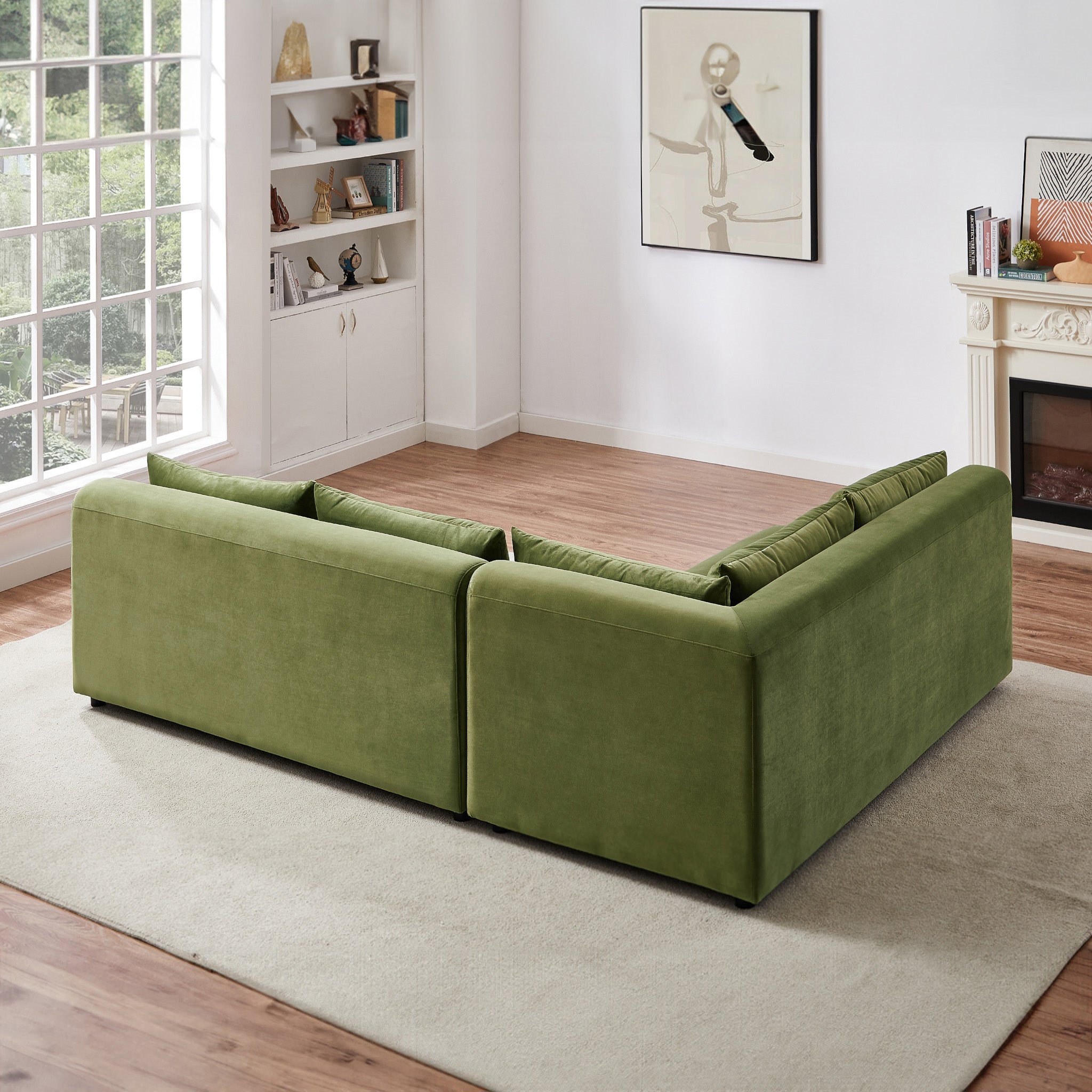 Albany Olive Green Velvet Modular Corner Sectional Modern Sofa - MidinMod