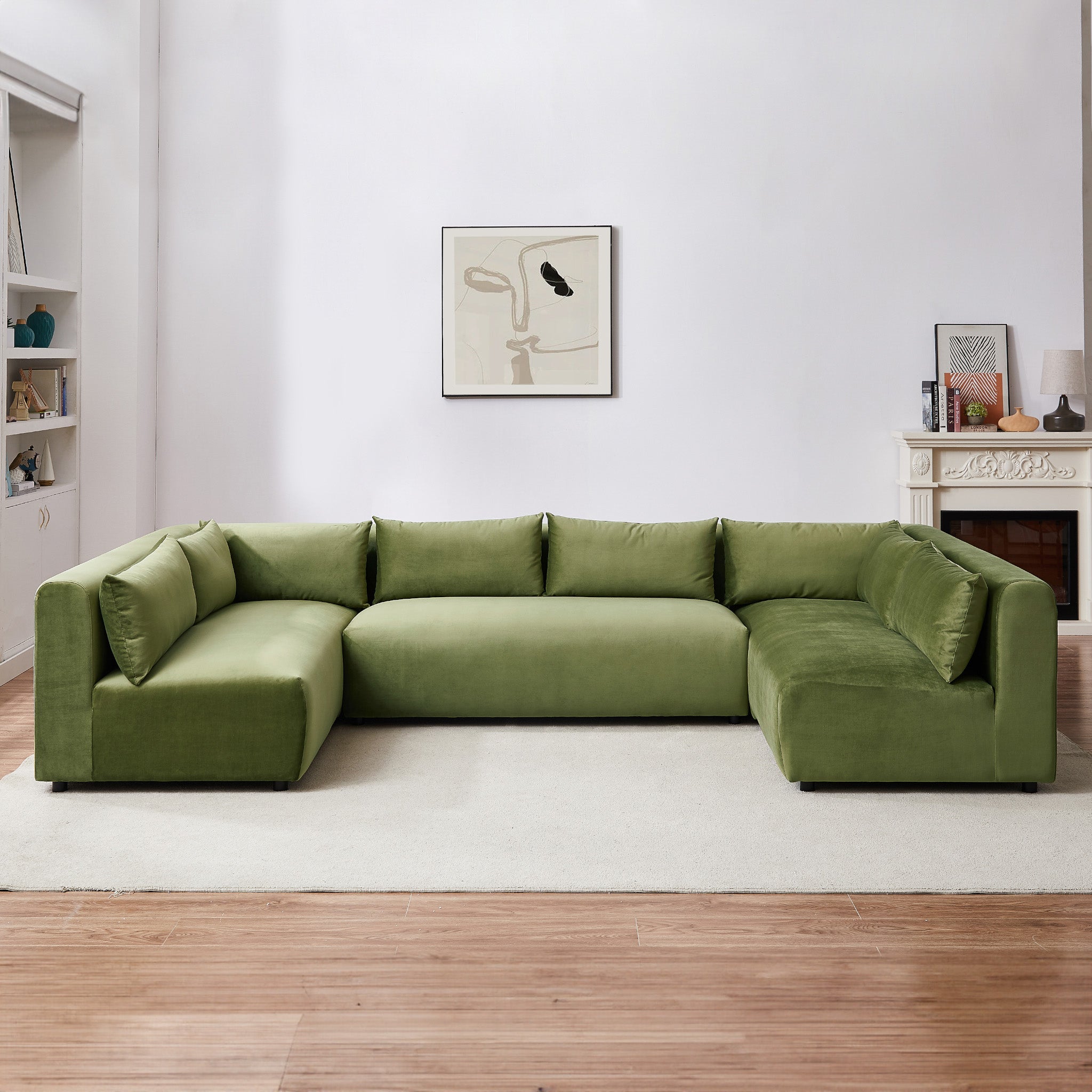 Albany Olive Green Velvet Modular Corner Sectional Modern Sofa - MidinMod