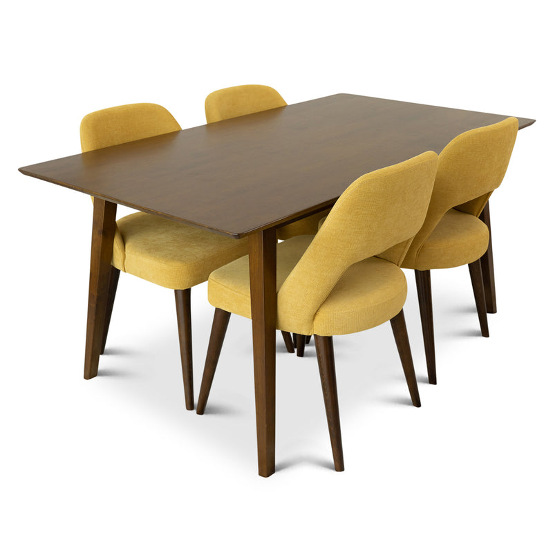 Dining Set, Alpine Large Table (Walnut) with 4 Ariana Yellow Chairs