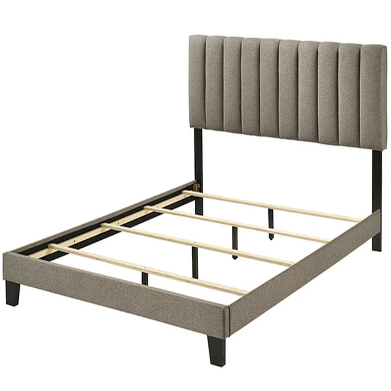 Altimari Walnut Queen Bed | Contemporary Channeled Fabric & Solid Wood Bed Frame | MidinMod