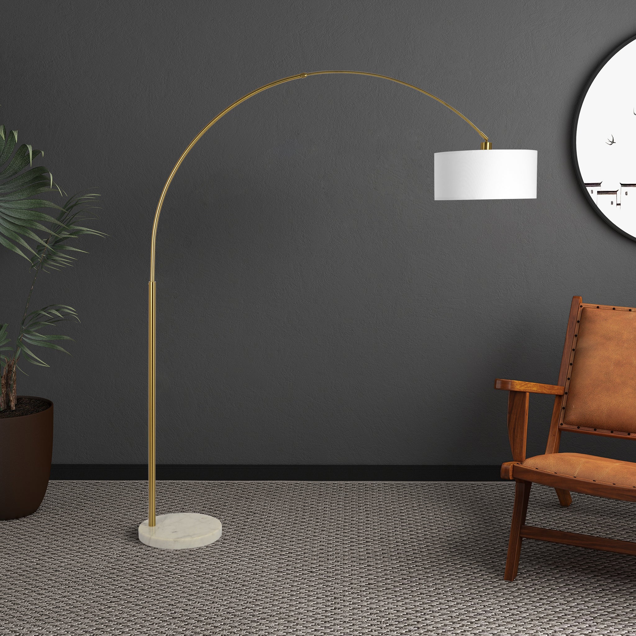 Ambient Arch Gold Brass Floor Lamp with Large Linen Shade - MidinMod