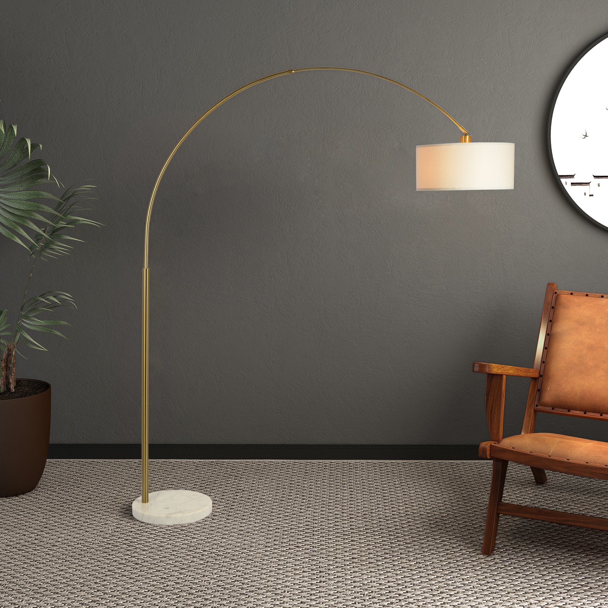 Ambient Arch Gold Brass Floor Lamp with Large Linen Shade - MidinMod