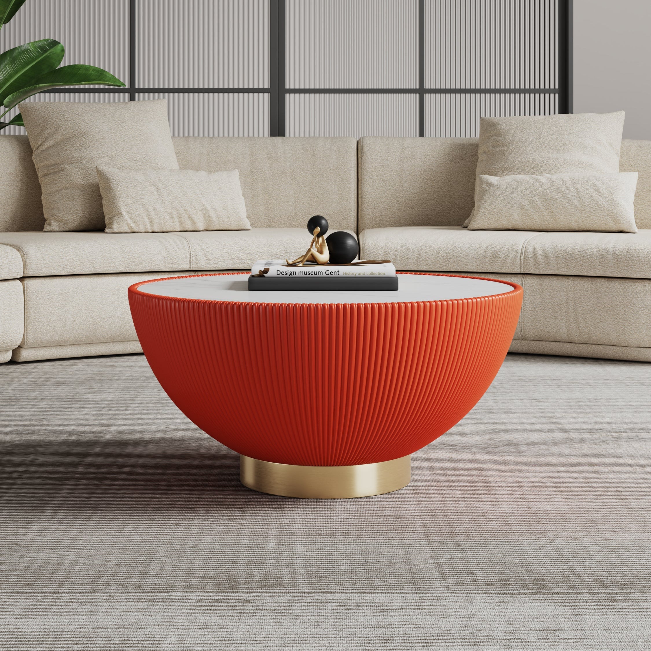 Anderson Orange Leather Coffee Table | Contemporary Upholstered Living Room Decor | MidinMod