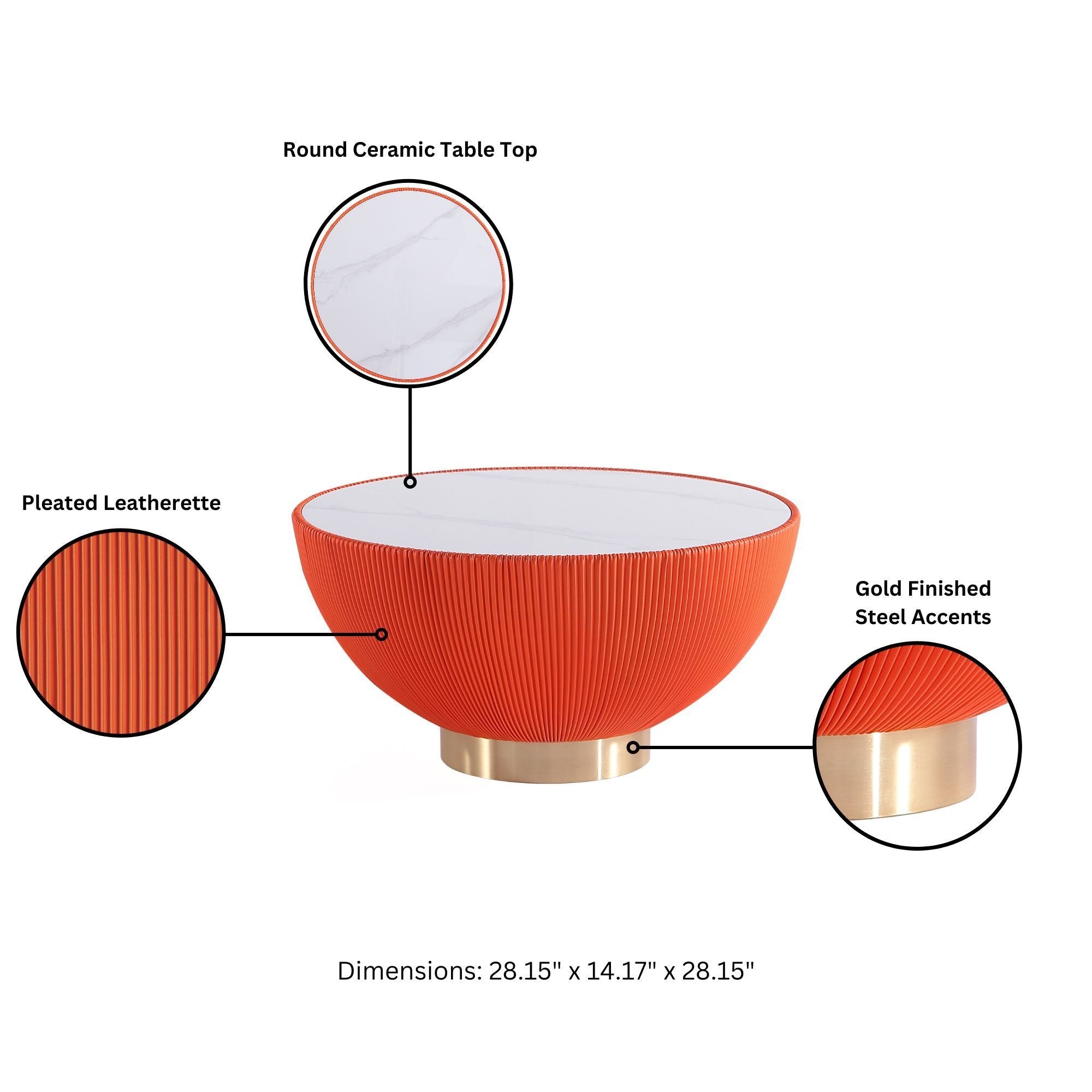 Anderson Orange Leather Coffee Table | Contemporary Upholstered Living Room Decor | MidinMod