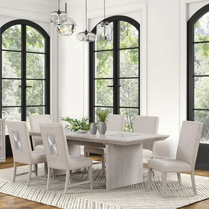 Argenthart Light Gray Dining Table | Transitional Extendable Glass Dining Table | MidinMod