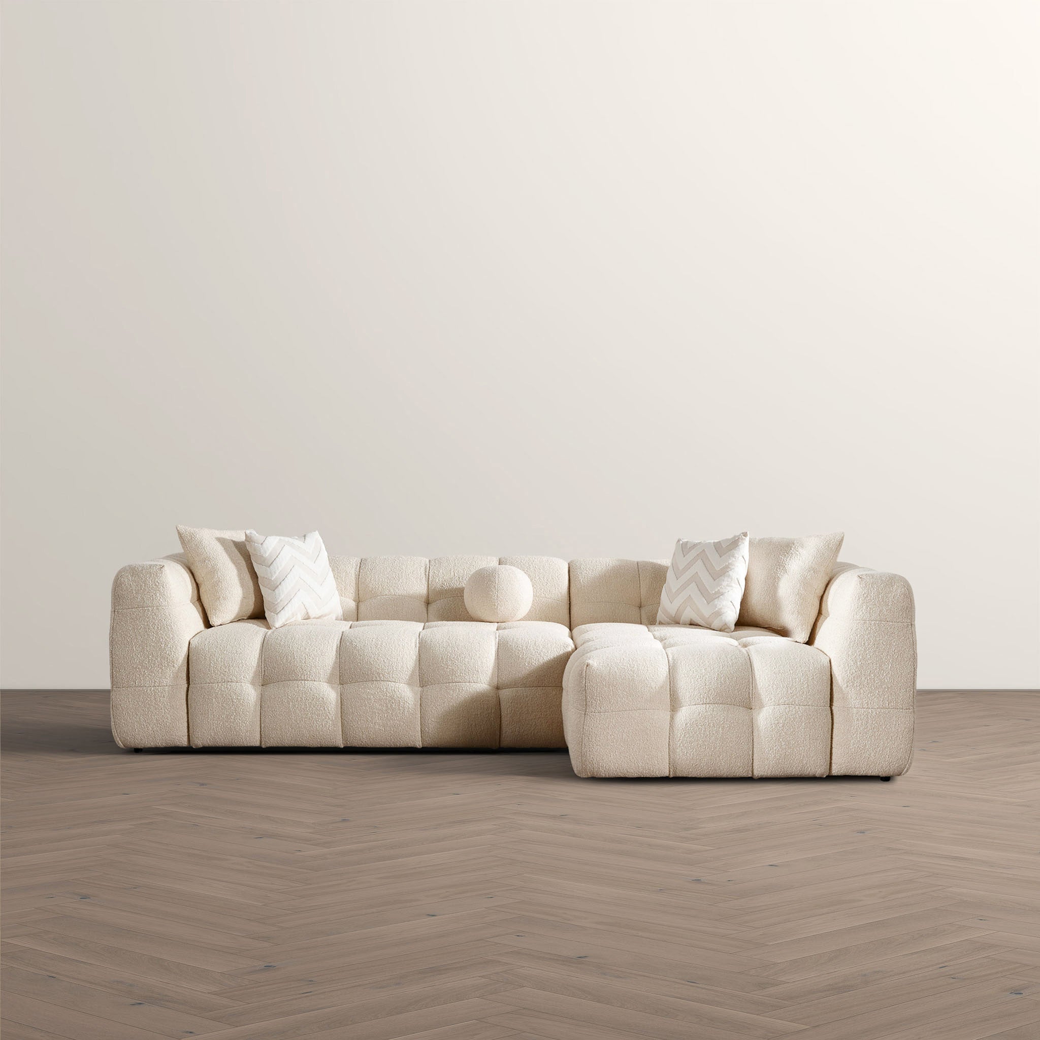 Aris Ivory Boucle Right Sectional Sofa - MidinMod