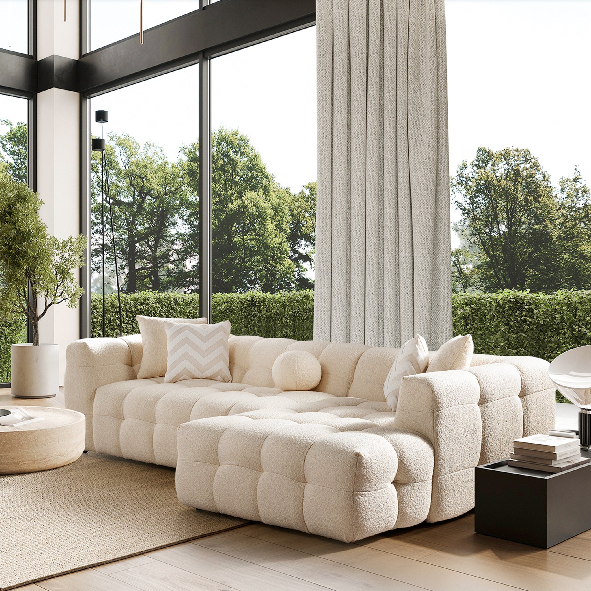 Aris Ivory Boucle Right Sectional Sofa - MidinMod