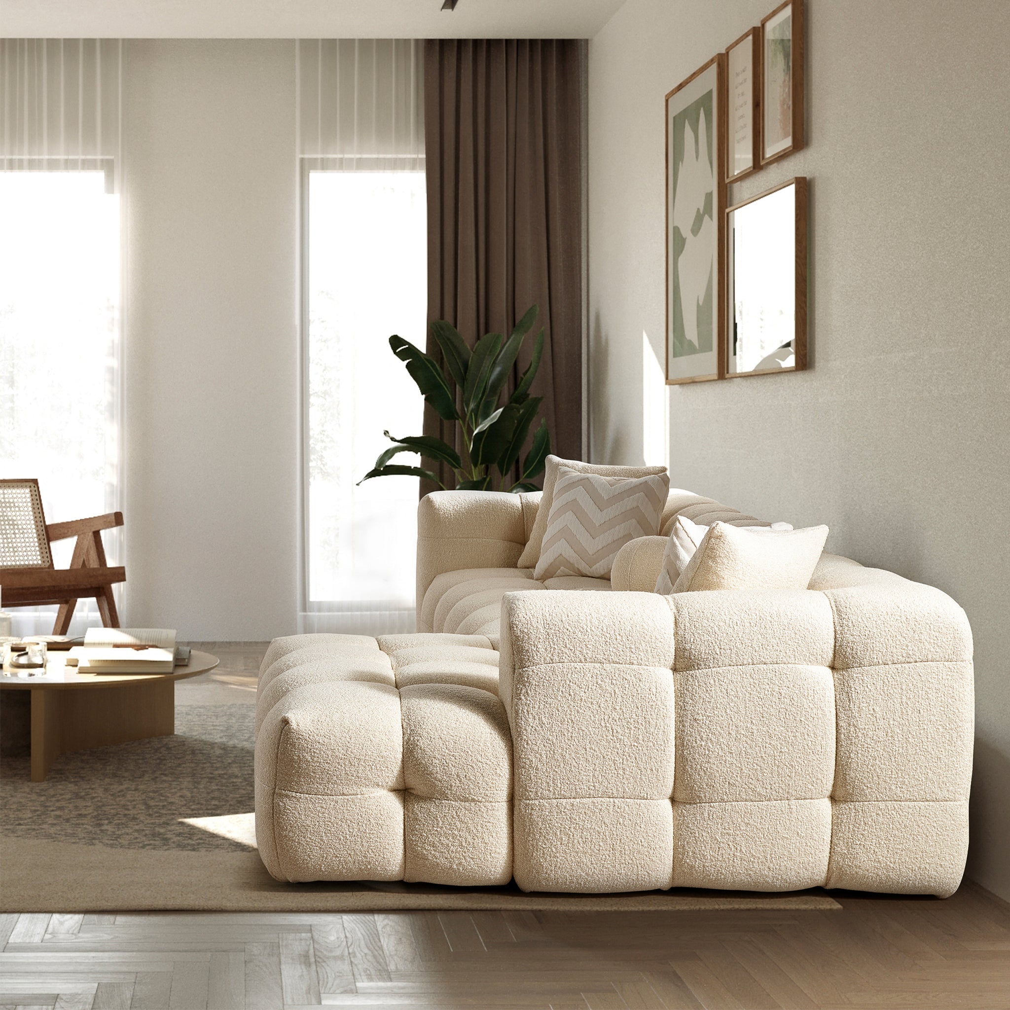 Aris Ivory Boucle Right Sectional Sofa - MidinMod