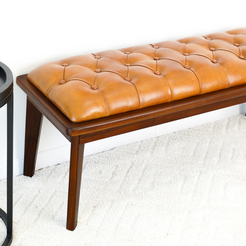 Arlington Tan Leather Bench w/Buttons