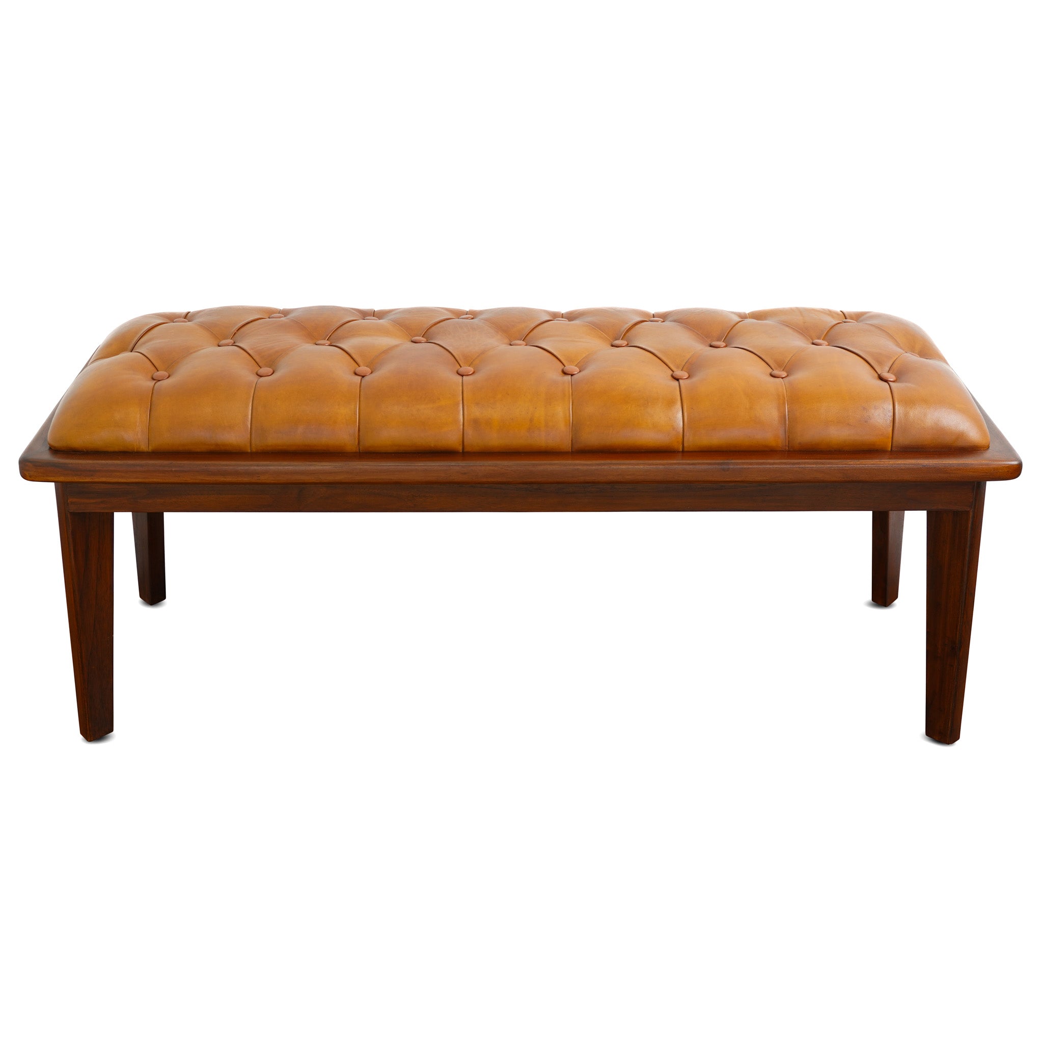 Arlington Tan Leather Bench w/Buttons