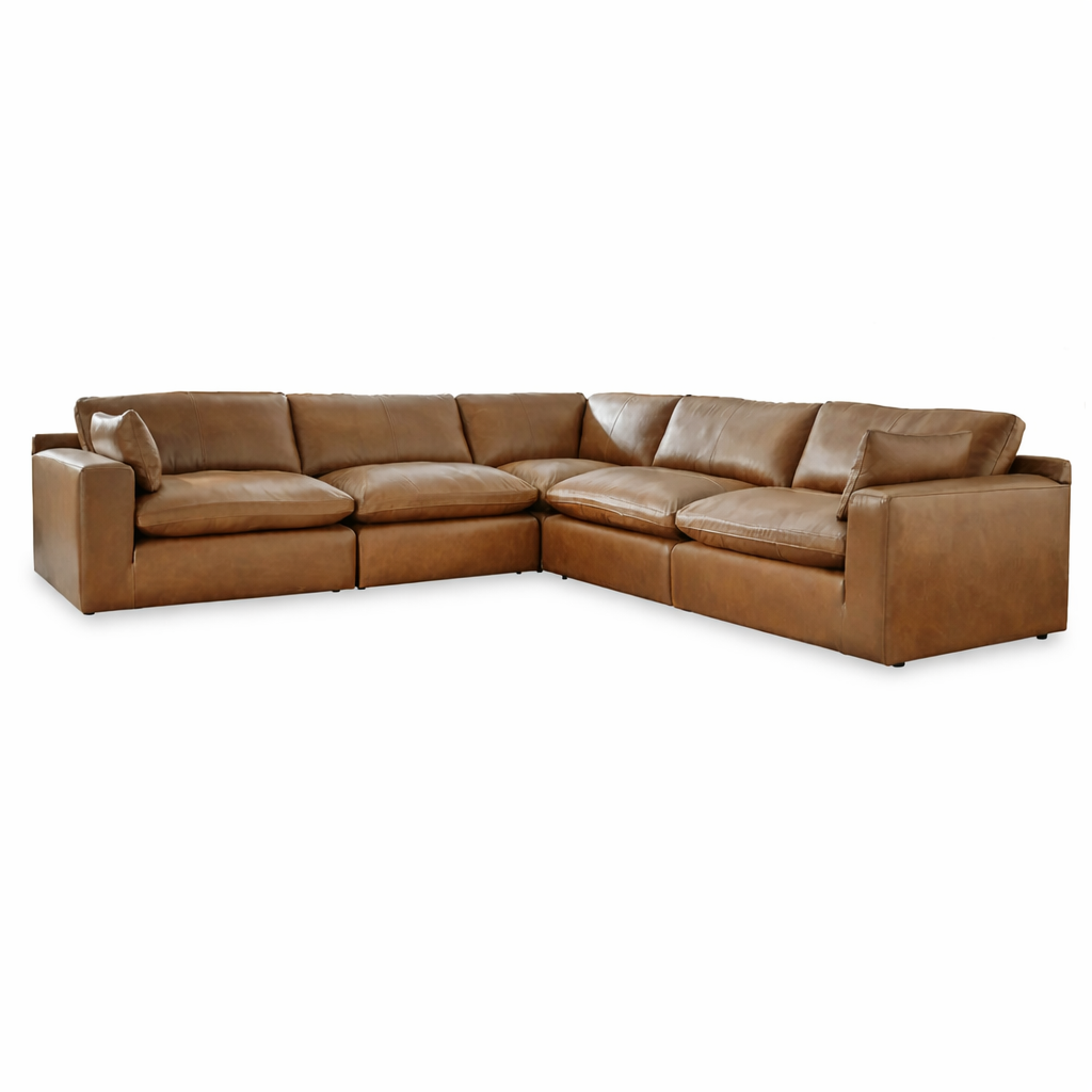 Emilia Caramel Leather 5-Piece Modular Sectional