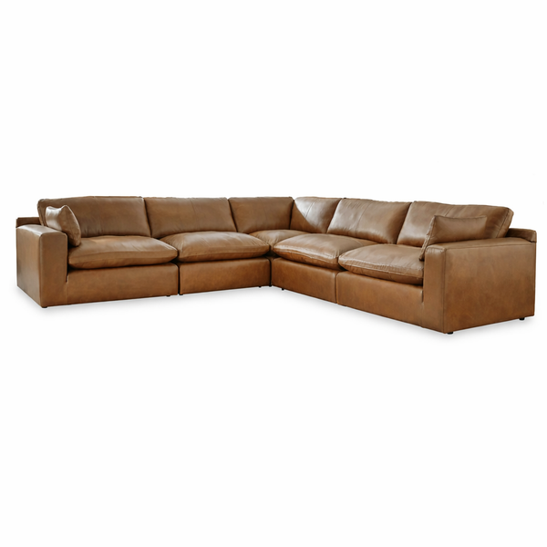 Emilia Caramel Leather 5-Piece Modular Sectional