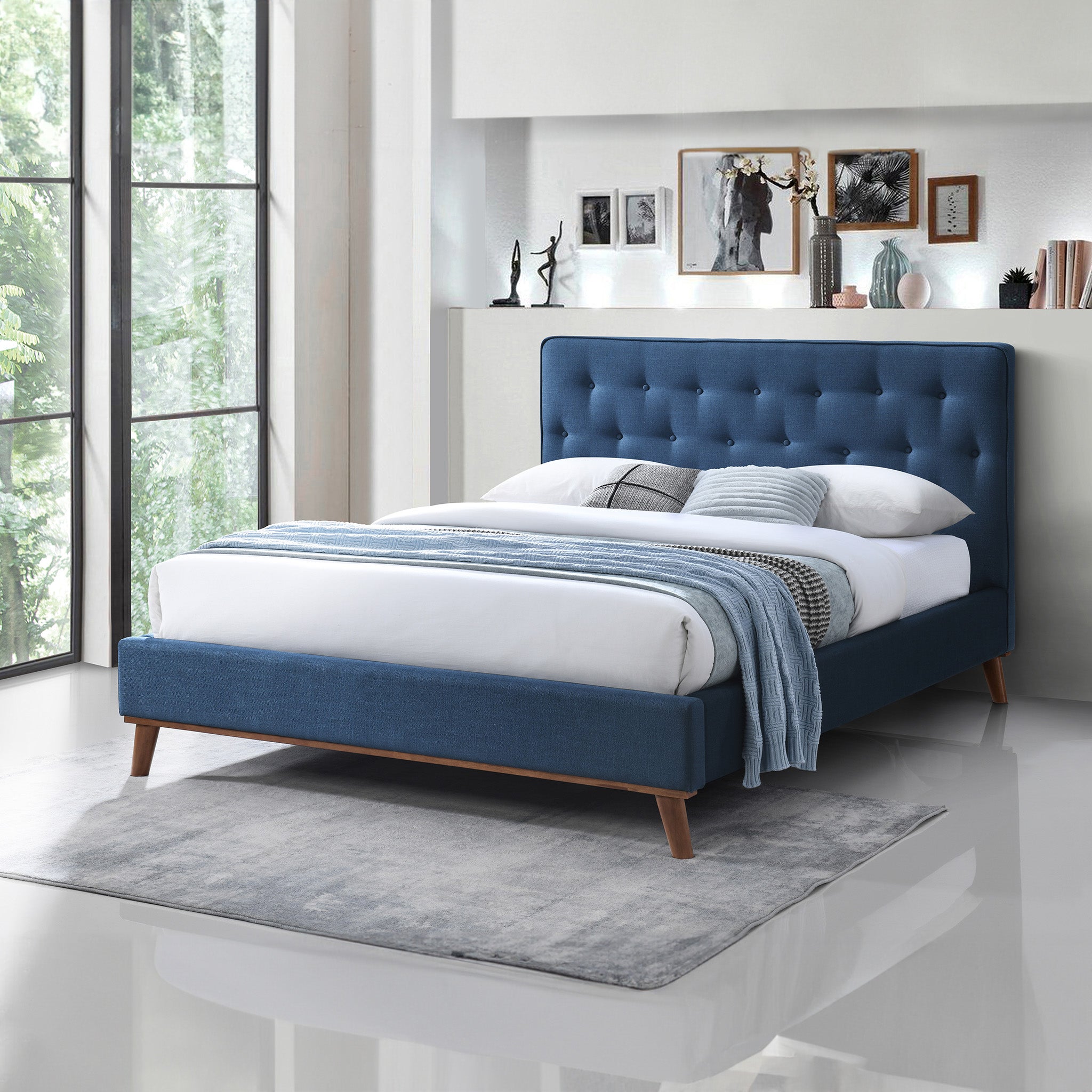 Ashton King Navy Blue Bed - MidinMod