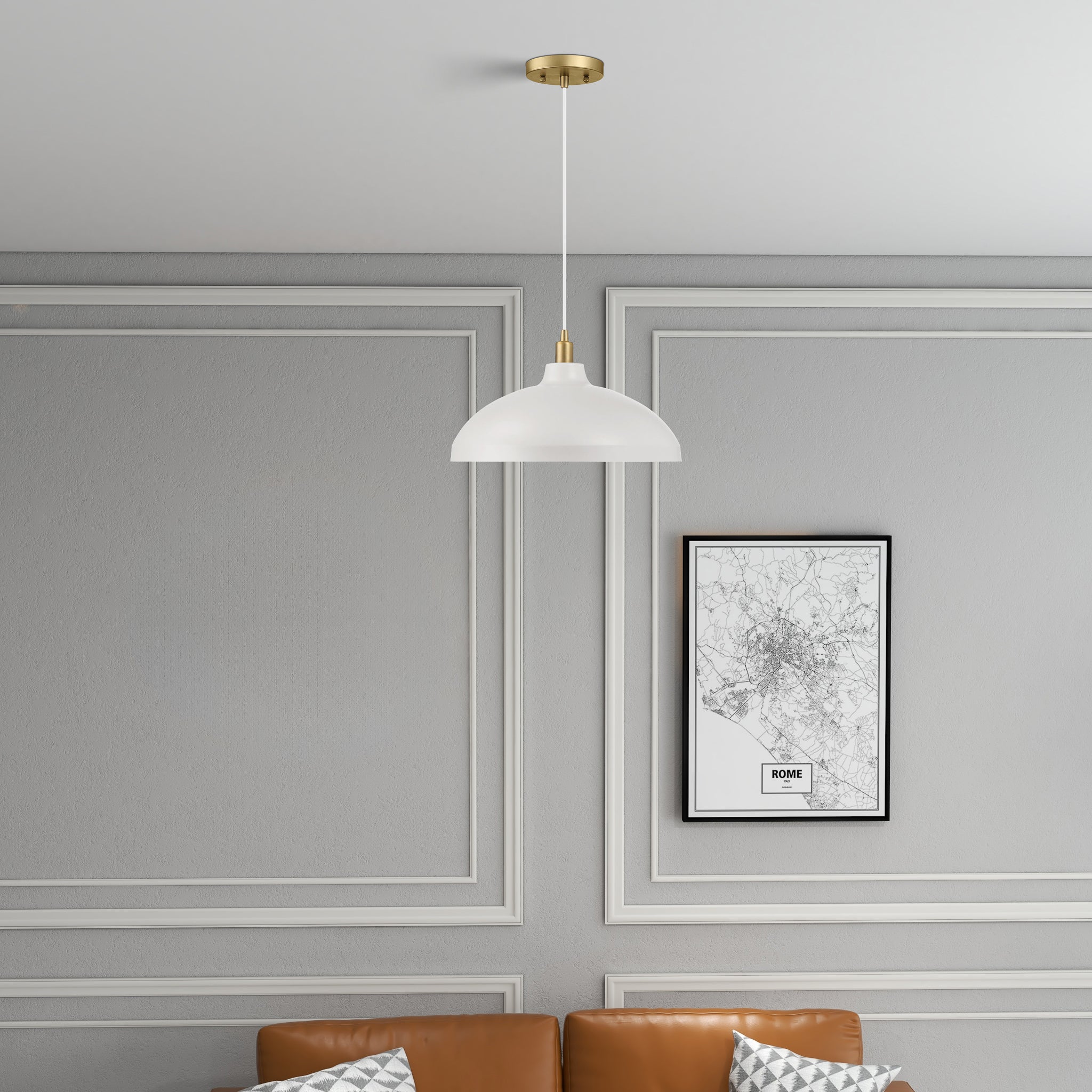 Astral Single Light White Pendant Lamp with Golder Brass Finish for Entrance Kitchen Island 14"D × 8"H