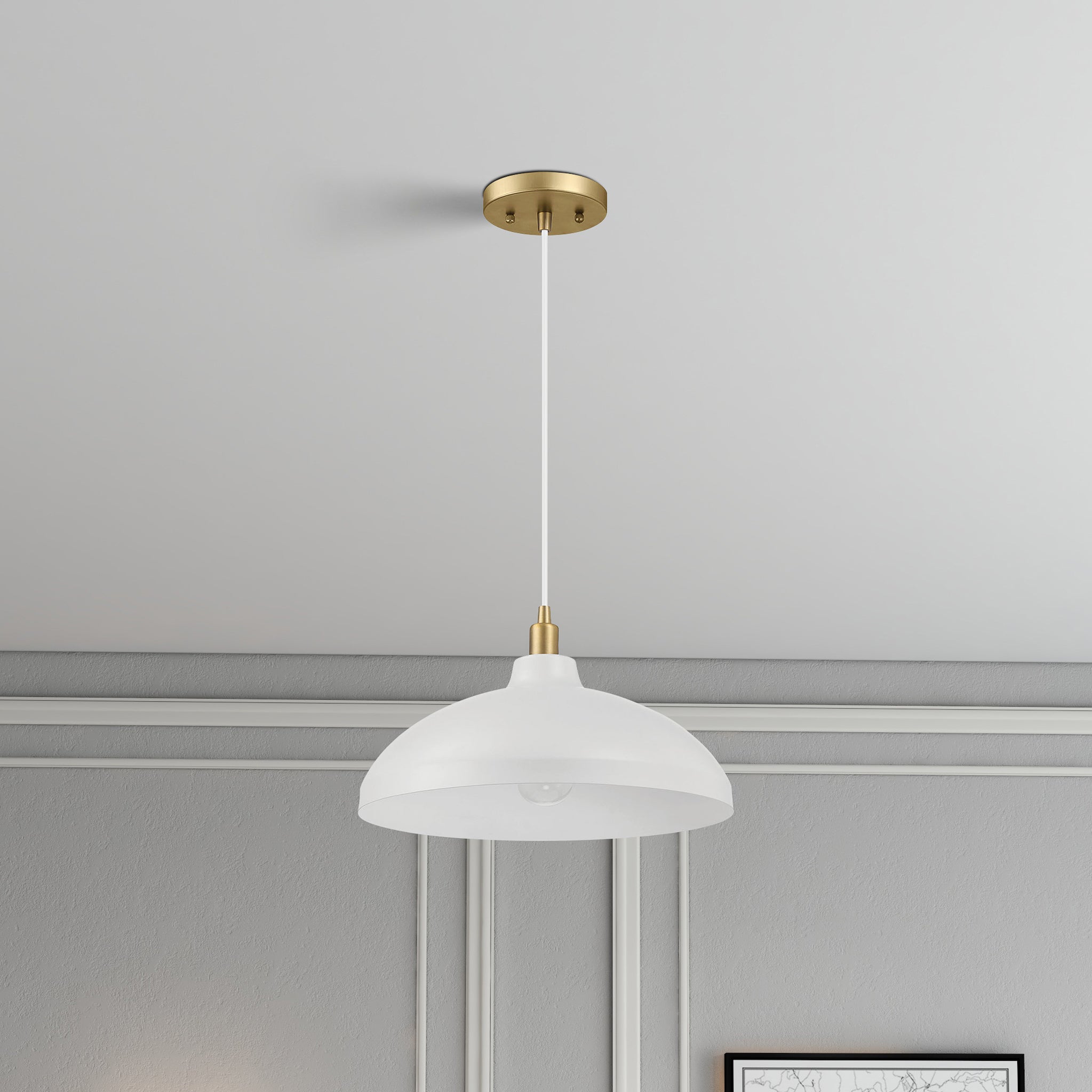 Astral Single Light White Pendant Lamp with Golder Brass Finish for Entrance Kitchen Island 14"D × 8"H