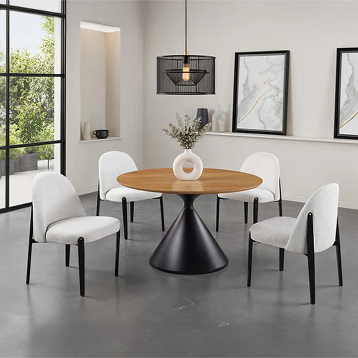 Athan Black and Oak Round Dining Table | Contemporary Metal Pedestal Dining Table | MidinMod