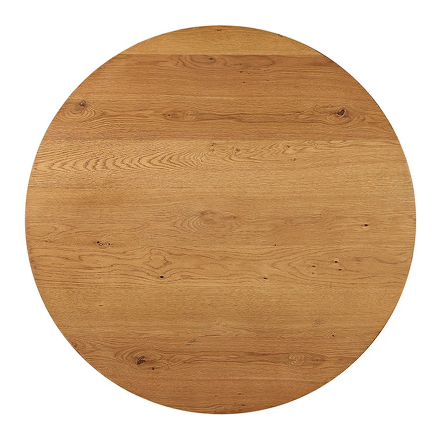 Athan Black and Oak Round Dining Table | Contemporary Metal Pedestal Dining Table | MidinMod