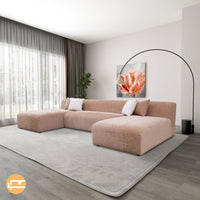 Aura U-Shape Peach Chenille Corner Sofa