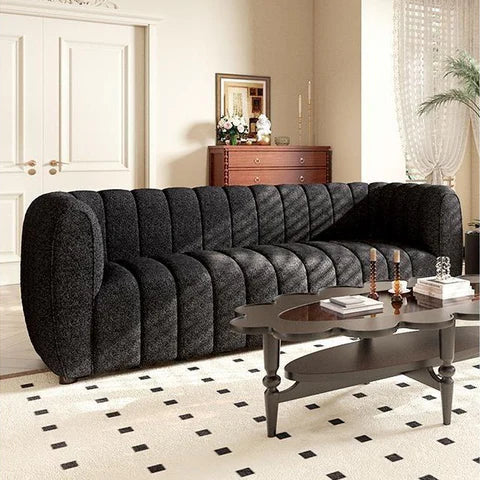 Aversa Black Sofa | Contemporary Channel Tufted Boucle Sofa | MidinMod
