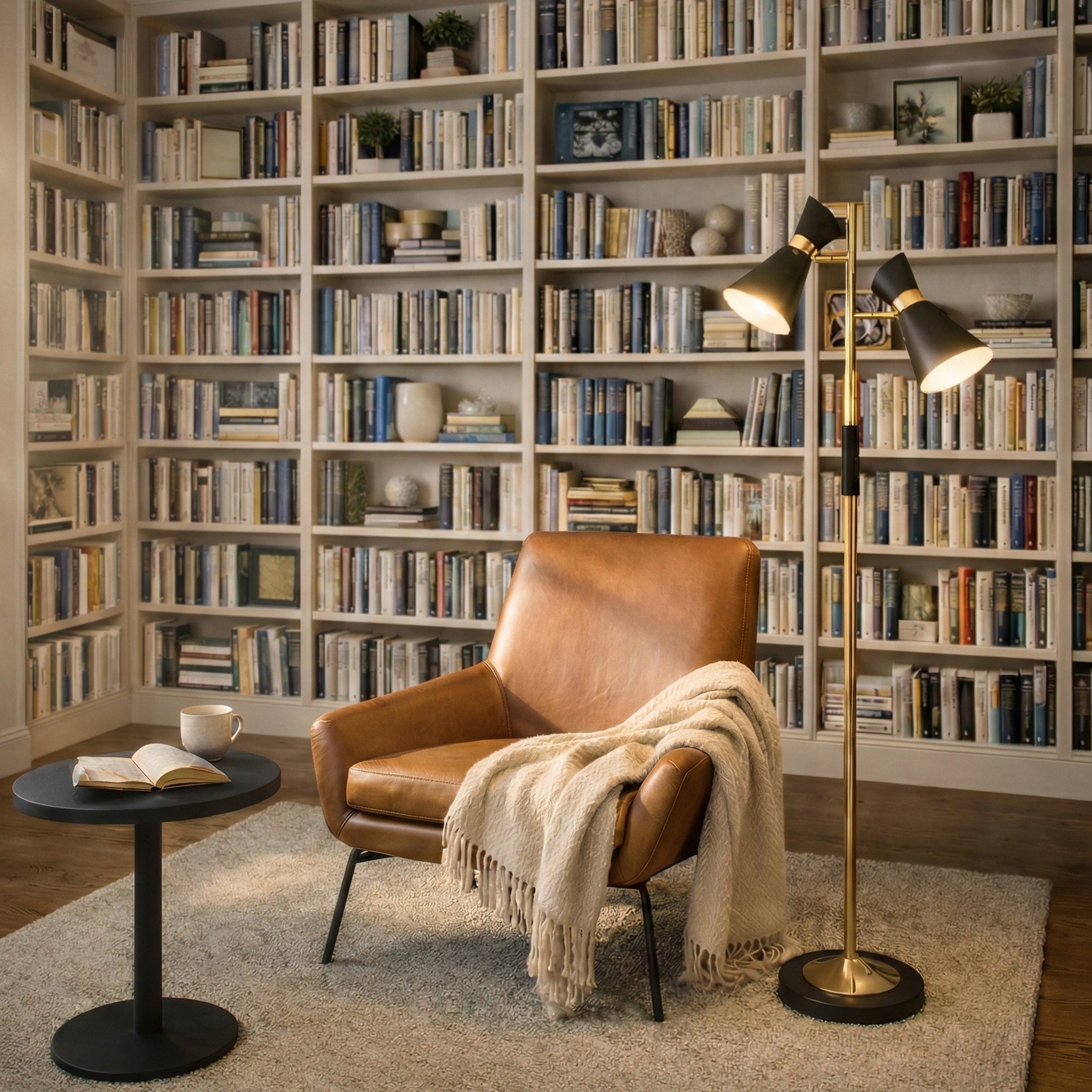 Axis Brassed Gold Floor Lamp with 4-Way Switch Double Spots with Metal Base - MidinMod