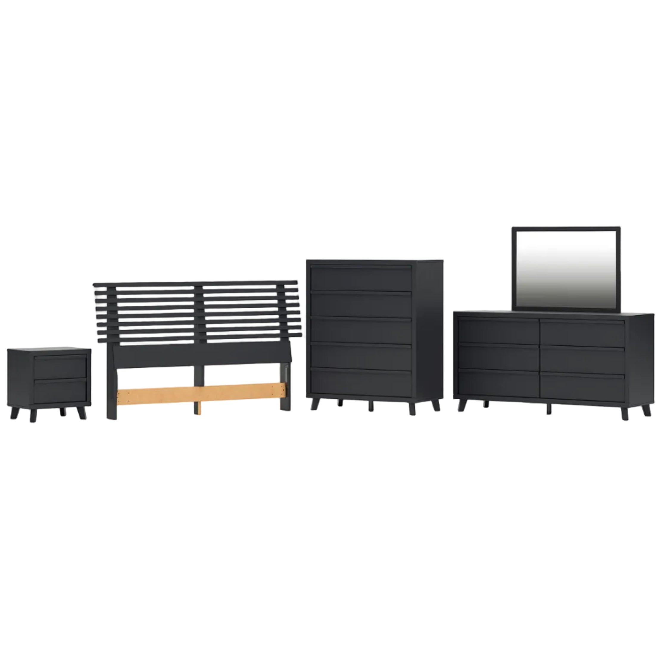 Danziar Queen Slat Headboard, Dresser, Mirror, Chest and Nightstand